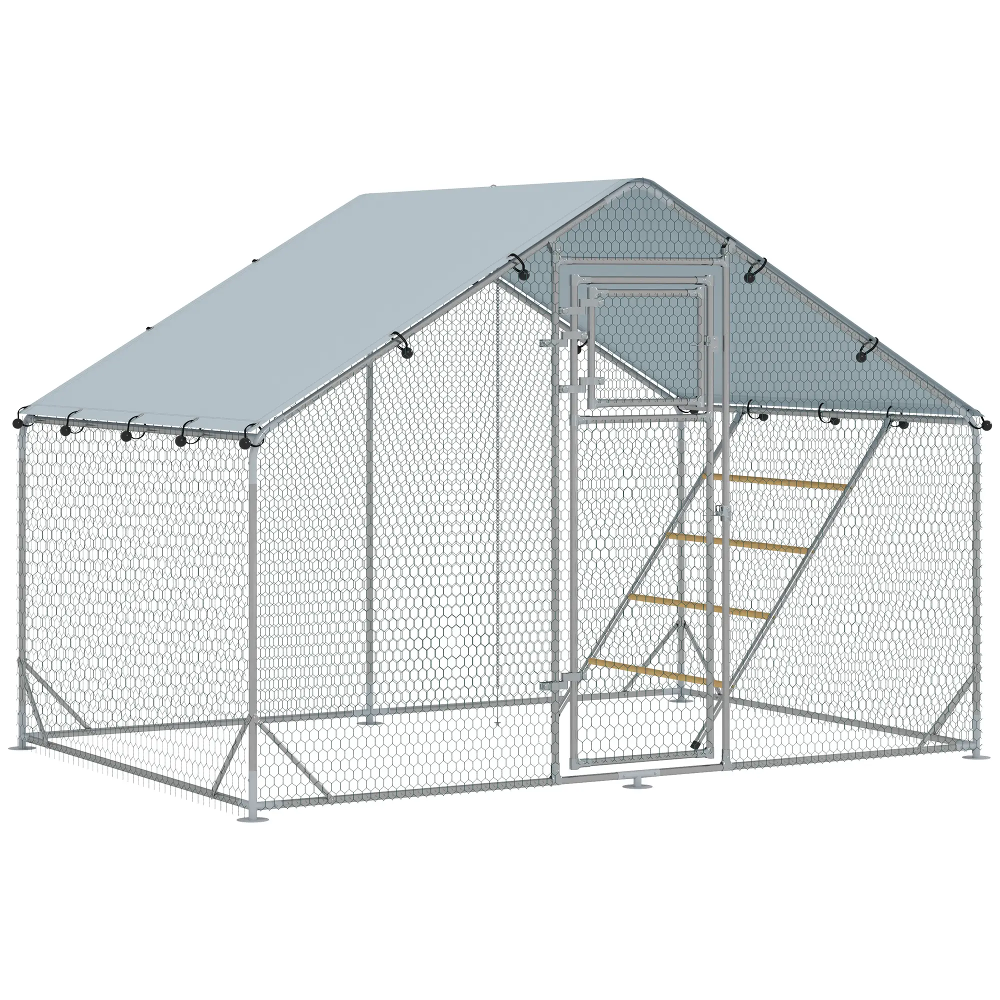 Enclos Poulailler Acier Galvanisé 6m² pour 6-8 Poules Parc Extérieur Bâche Toit 3x2m – ComfortXL Pet Living