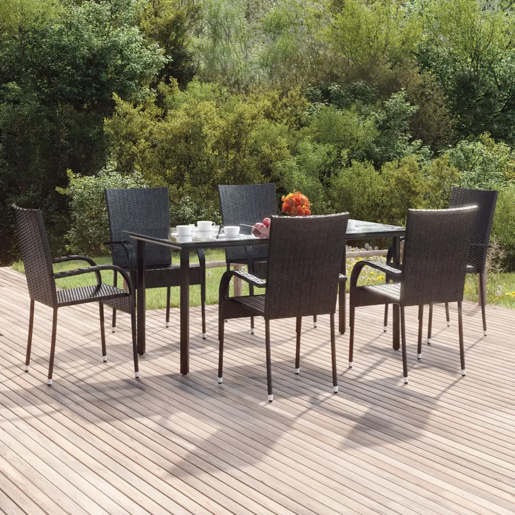 Ensemble à manger de jardin 7 pcs Noir Résine tressée vidaXL 3156657