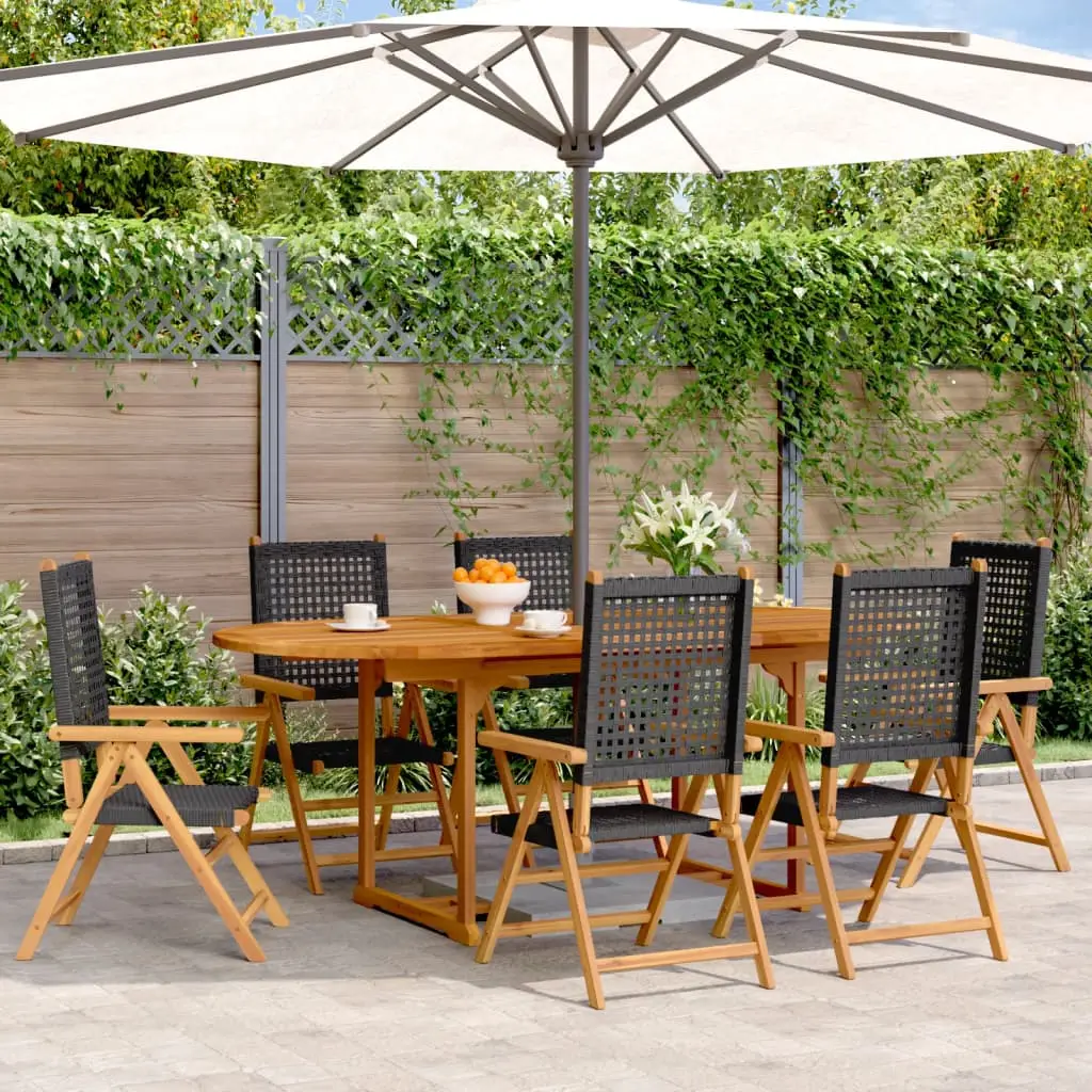 Ensemble à manger de jardin 7 pcs noir rotin et bois massif vidaXL 3281718