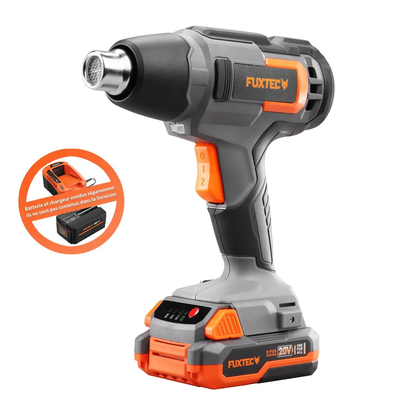 Decapeur thermique batterie – FUXTEC FX-E1HLP20 – 20V 550 degrés C, débit 200L/min – Sans batterie ni chargeur