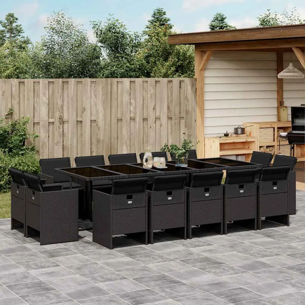 Ensemble à manger de jardin 15 pcs coussins noir résine tressée vidaXL 3277818