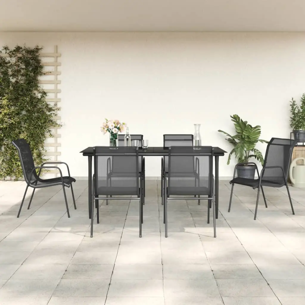 Ensemble à manger de jardin 7 pcs noir textilène et acier vidaXL 3200687