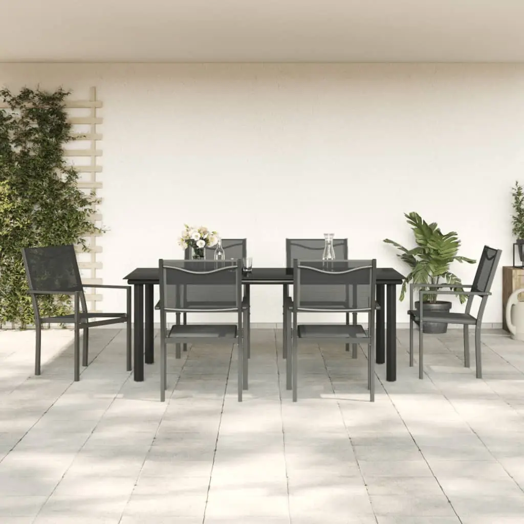 Ensemble à manger de jardin 7 pcs noir textilène et acier vidaXL 3200732