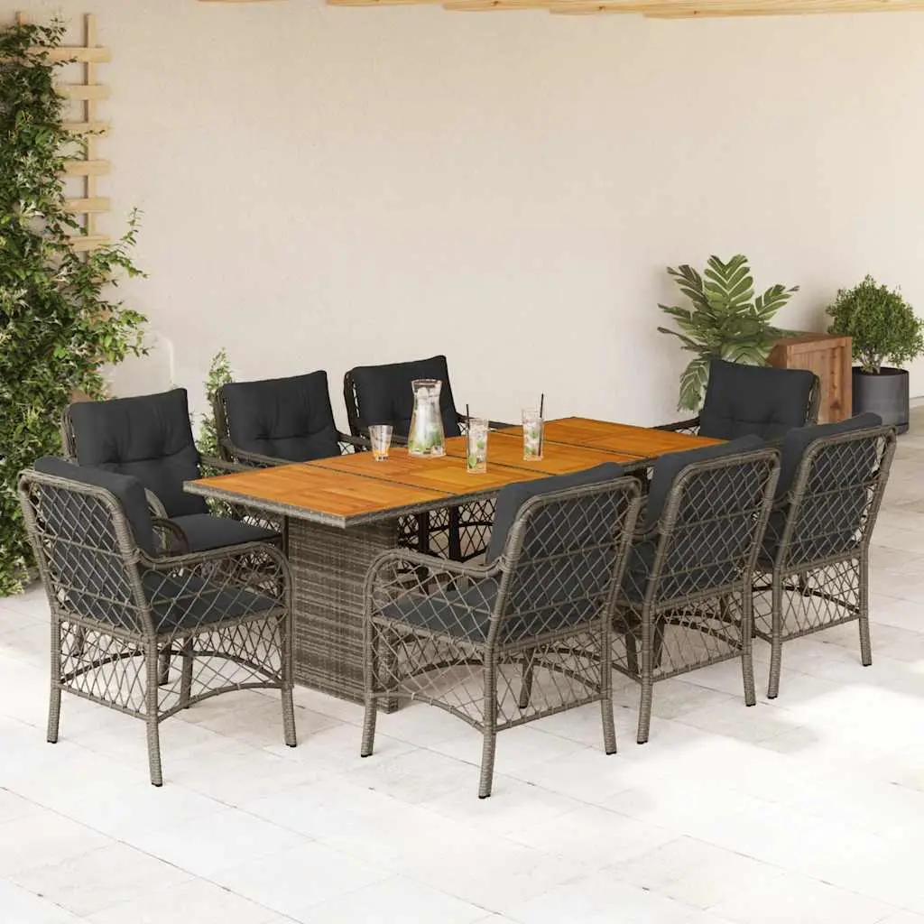 Ensemble à manger de jardin 9 pcs coussins gris résine tressée vidaXL 3212075