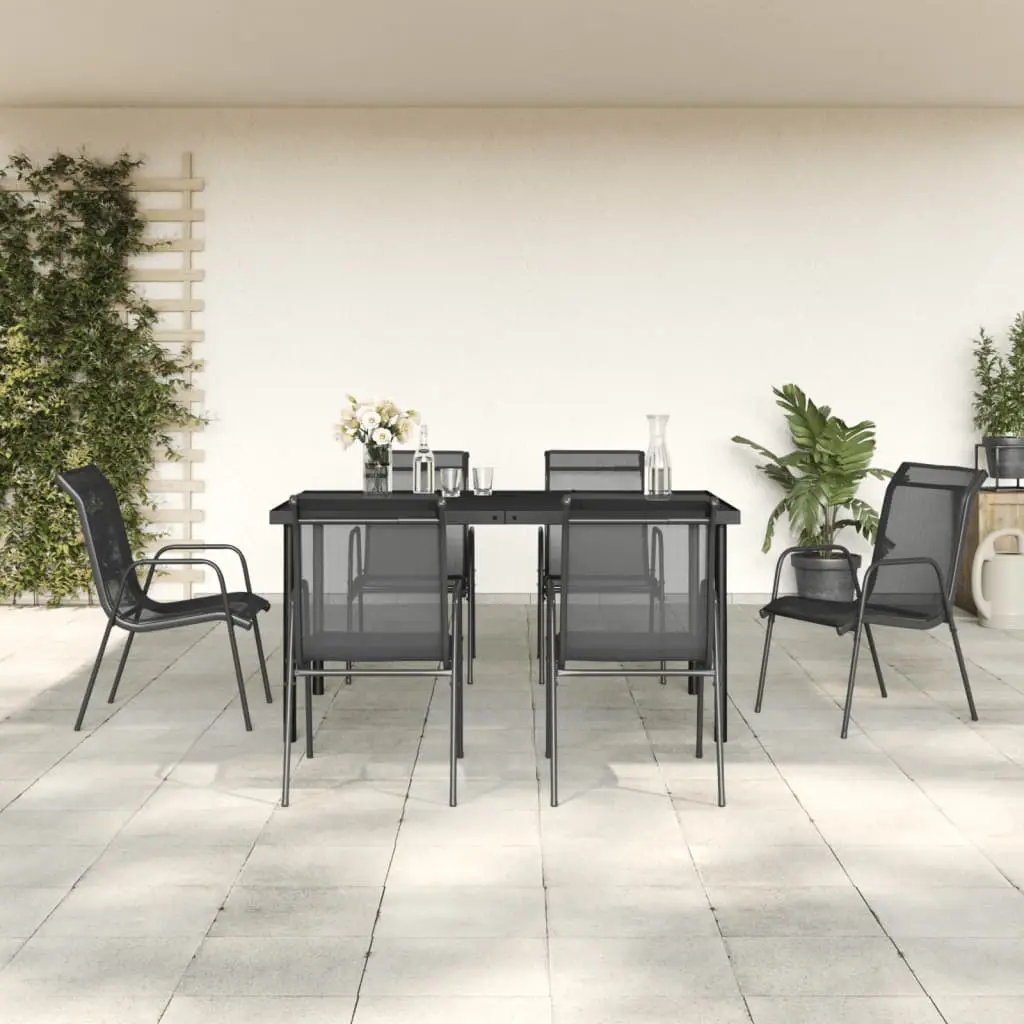Ensemble à manger de jardin 7 pcs noir textilène et acier vidaXL 3200679