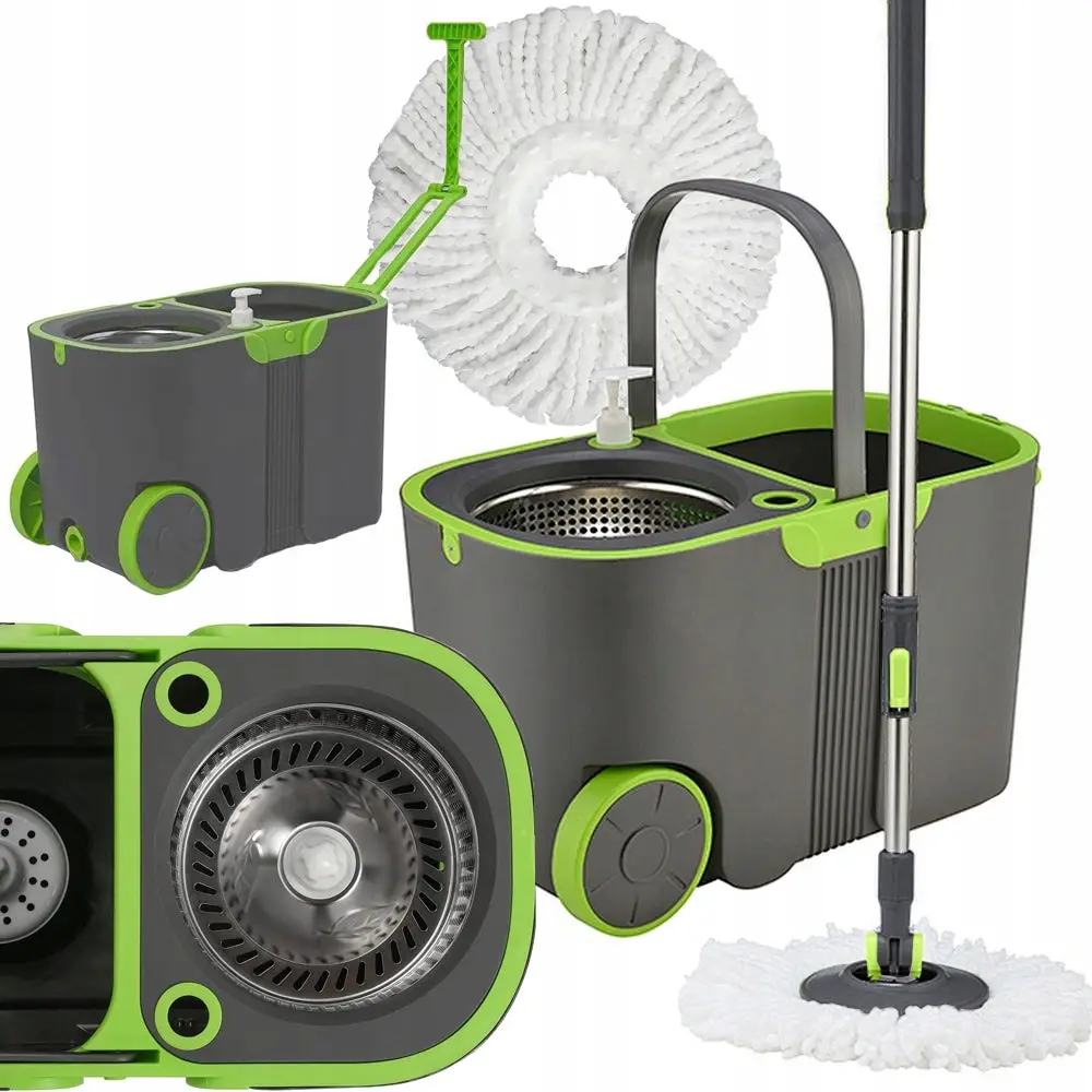 Ensemble Balai serpillère vadrouille rotatif 360 turbo avec seau et 2 tampons en microfibre IMPORTDISTRIB