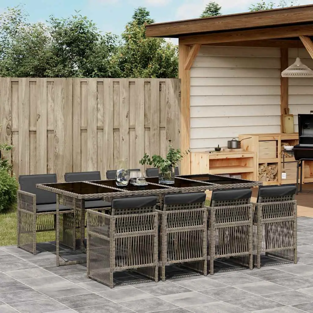 Ensemble à manger de jardin 9 pcs coussins gris résine tressée vidaXL 3210920