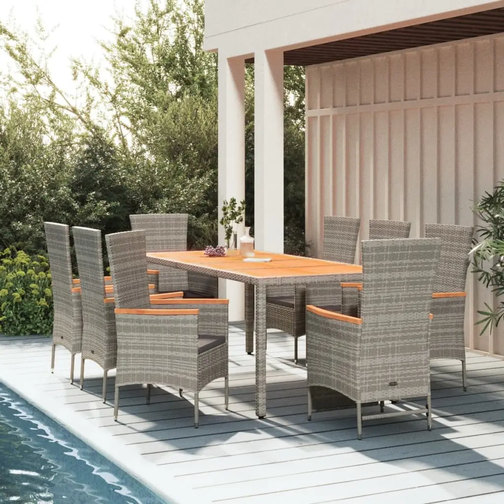 Ensemble à manger de jardin 9 pcs avec coussins Gris vidaXL 3157545