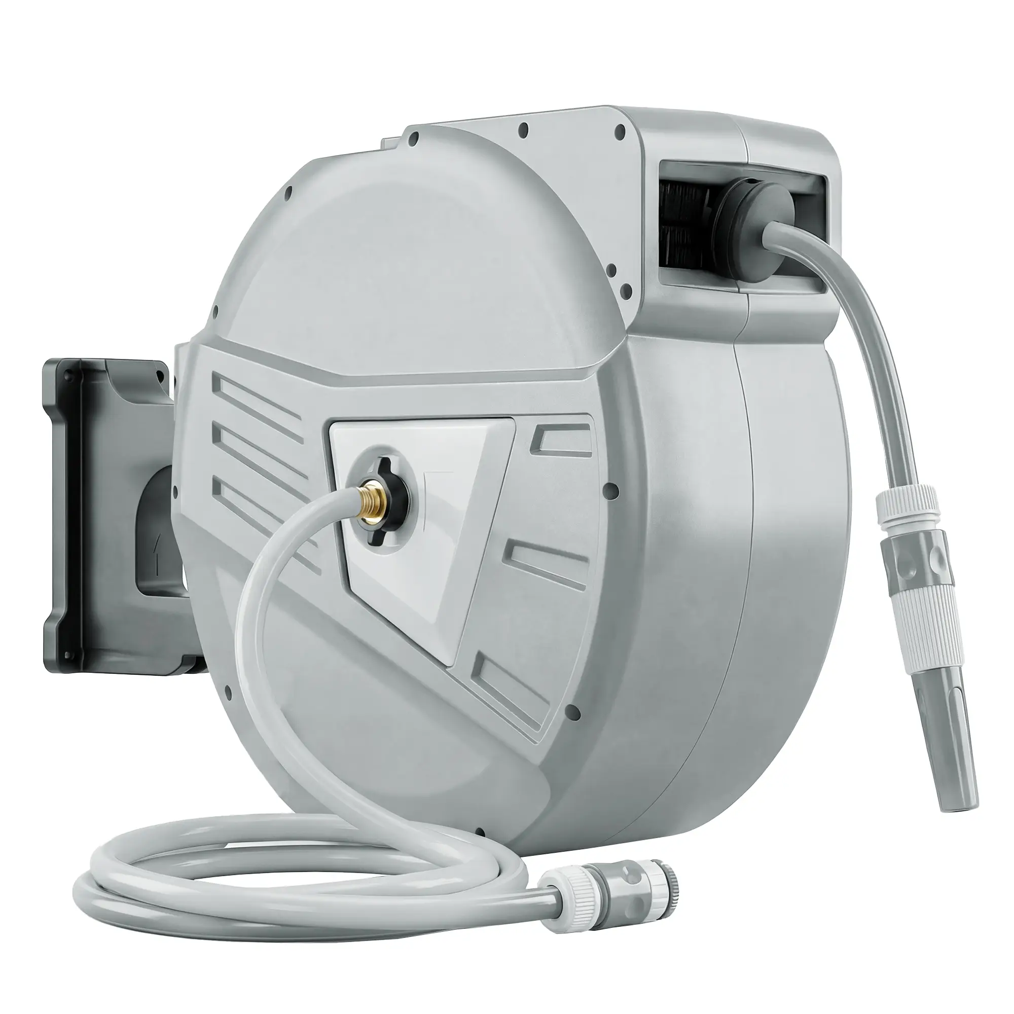 Enrouleur Tuyau Arrosage Mural 40+2 m x Ø 15mm – Rétractable Automatique Pivotant à 180° – Plastique – Gris – Outsunny