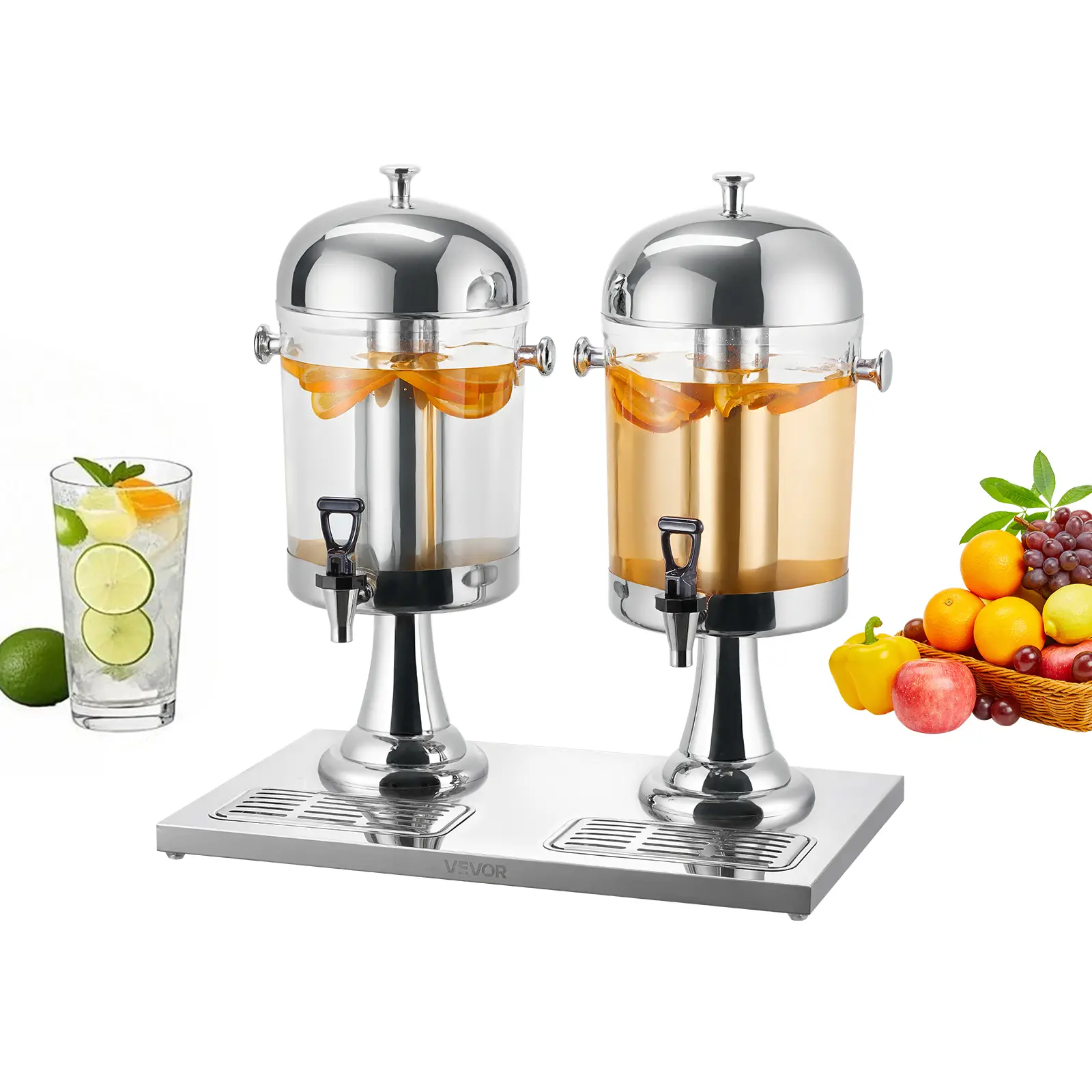 VEVOR Distributeur 2×8 L, acier inox, avec plateau.