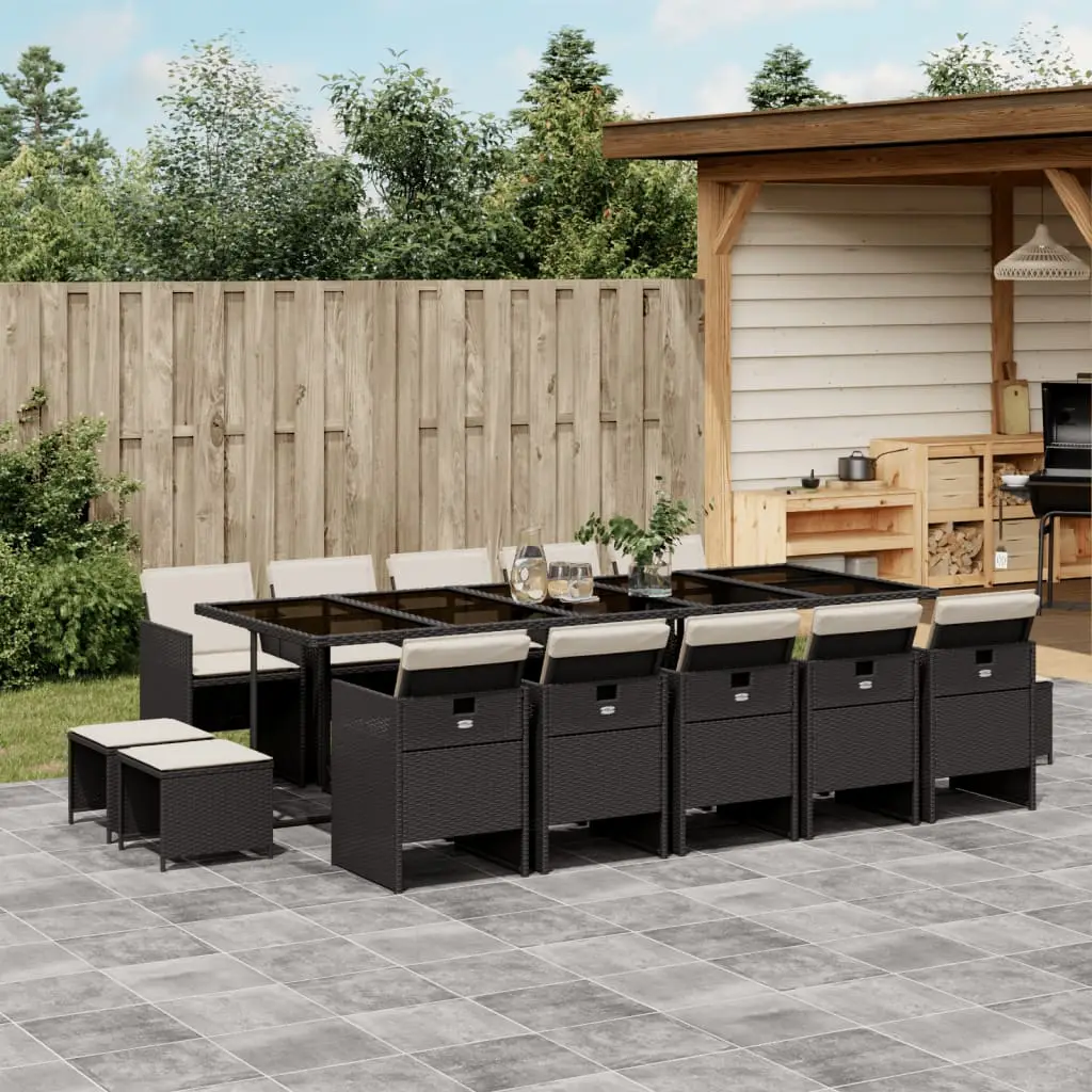 Ensemble à manger de jardin 15 pcs coussins noir résine tressée vidaXL 3210630