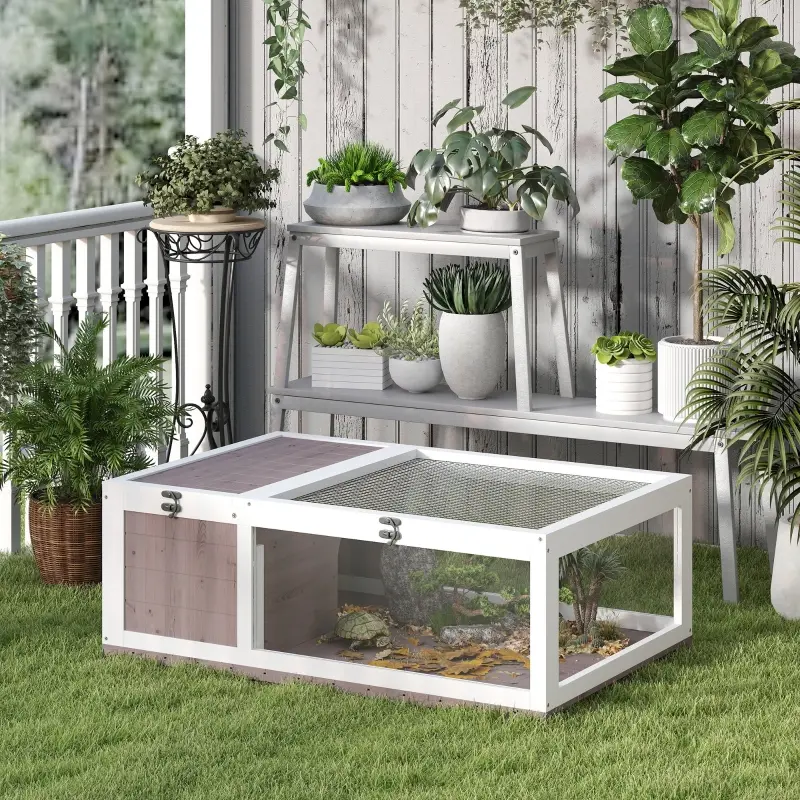 Enclos Tortue Bois Sapin Maison Reptiles 2 Zones Toit Ouvrant Vitré 91×60,5cm Brun – ComfortXL Outdoor Living
