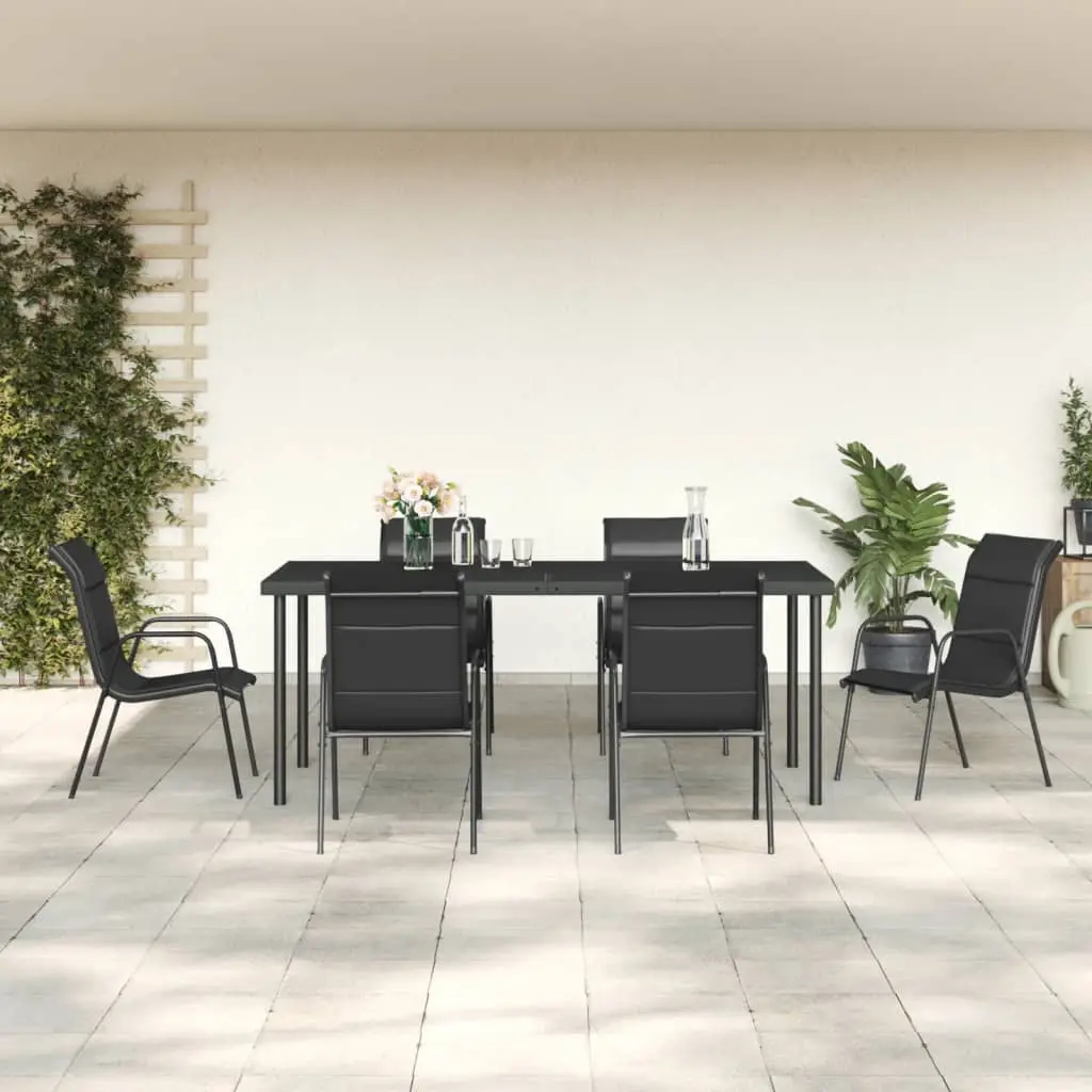 Ensemble à manger de jardin 7 pcs noir textilène et acier vidaXL 3200700