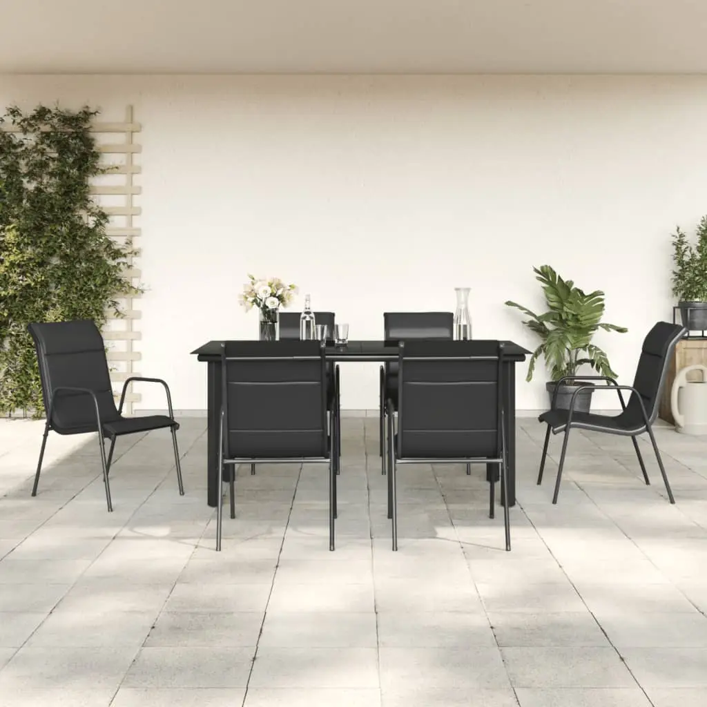 Ensemble à manger de jardin 7 pcs noir textilène et acier vidaXL 3200715