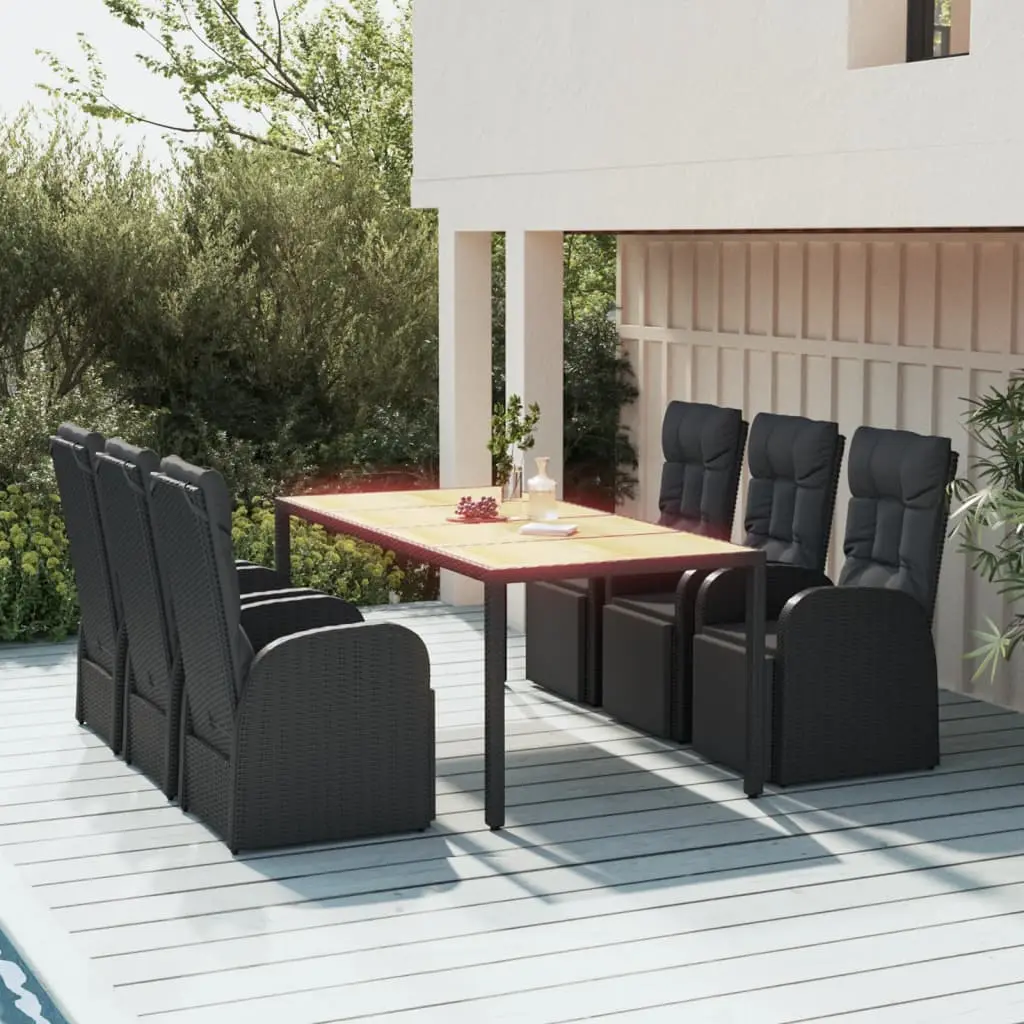 Ensemble à manger de jardin 7 pcs Noir Poly rotin et acacia vidaXL 3157610