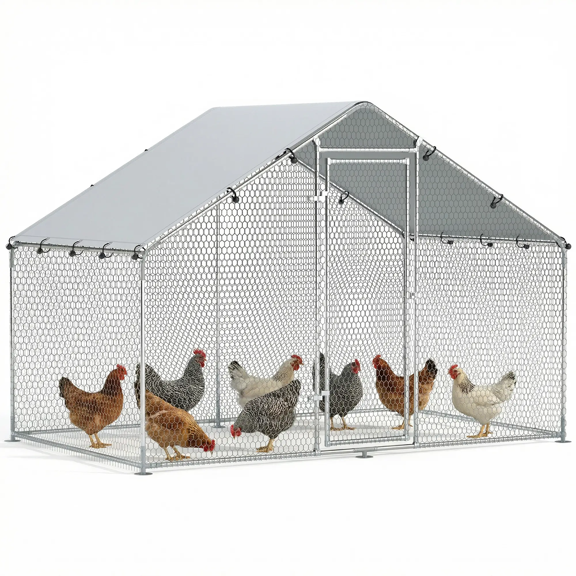 Enclos poulailler métal extérieur volière toit bâche 300x170x190cm argent – ComfortXL Outdoor Living