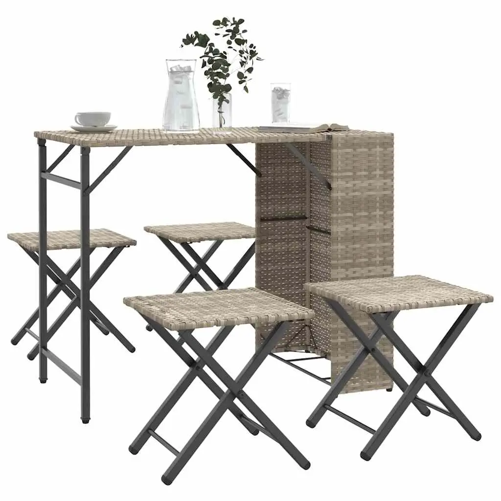 Ensemble à manger de jardin 5 pcs pliable gris clair poly rotin vidaXL 365948