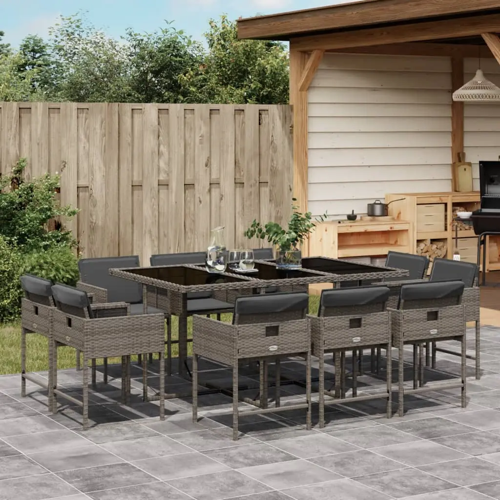 Ensemble à manger de jardin 11pcs avec coussins gris poly rotin vidaXL 3278155