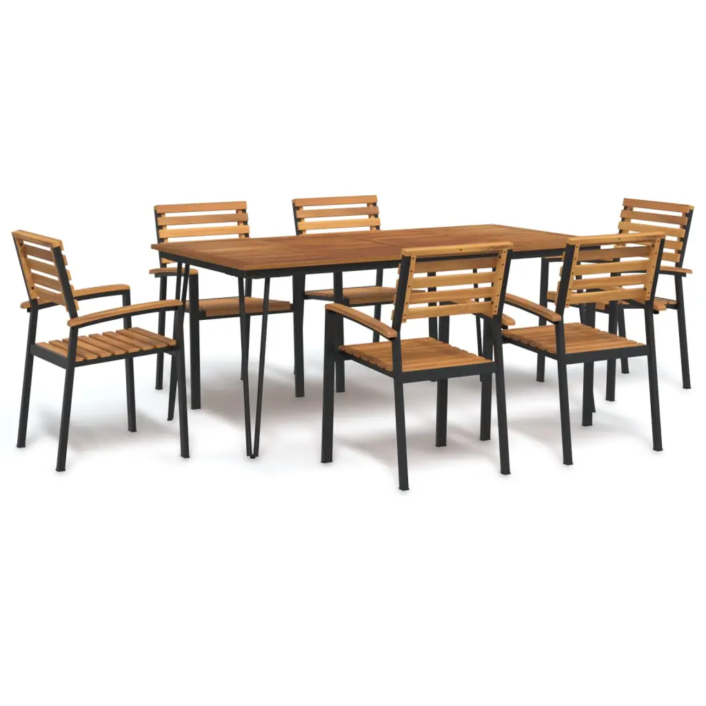 Ensemble à manger de jardin 7 pcs bois d’acacia solide et métal vidaXL 3155419