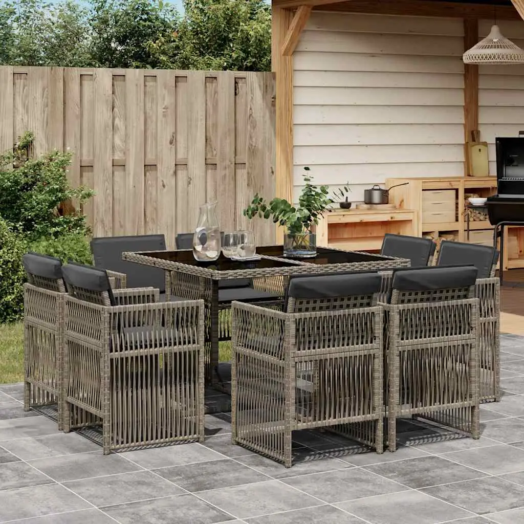 Ensemble à manger de jardin 9 pcs coussins gris résine tressée vidaXL 3211016