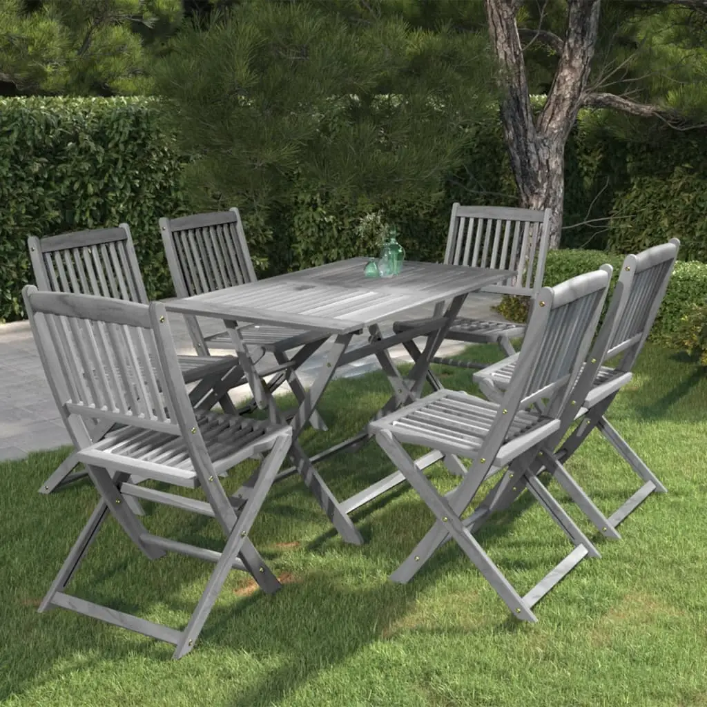 Ensemble à manger de jardin 7 pcs Bois d’acacia massif Gris vidaXL 3057871