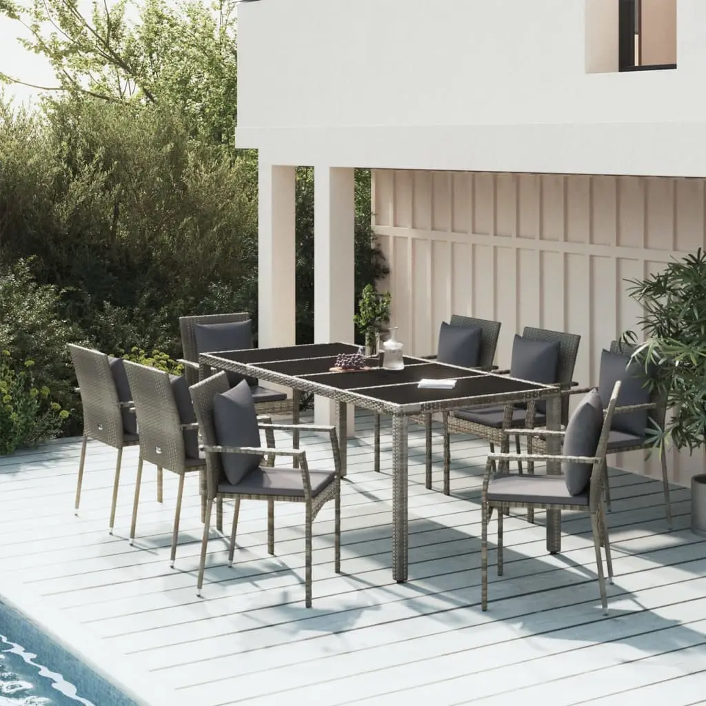 Ensemble à manger de jardin 9 pcs coussins gris résine tressée vidaXL 3157962