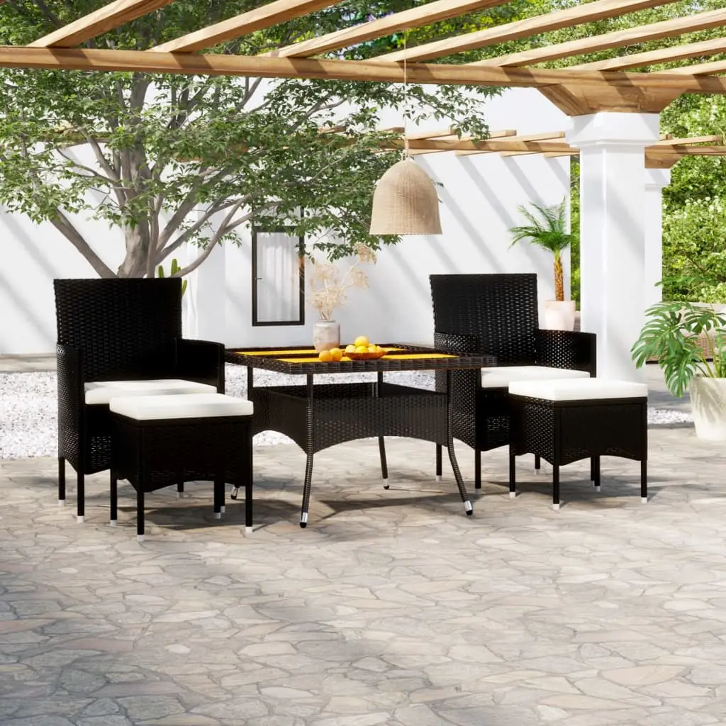 Ensemble à manger de jardin 5 pcs Résine tressée et acacia Noir vidaXL 3058352