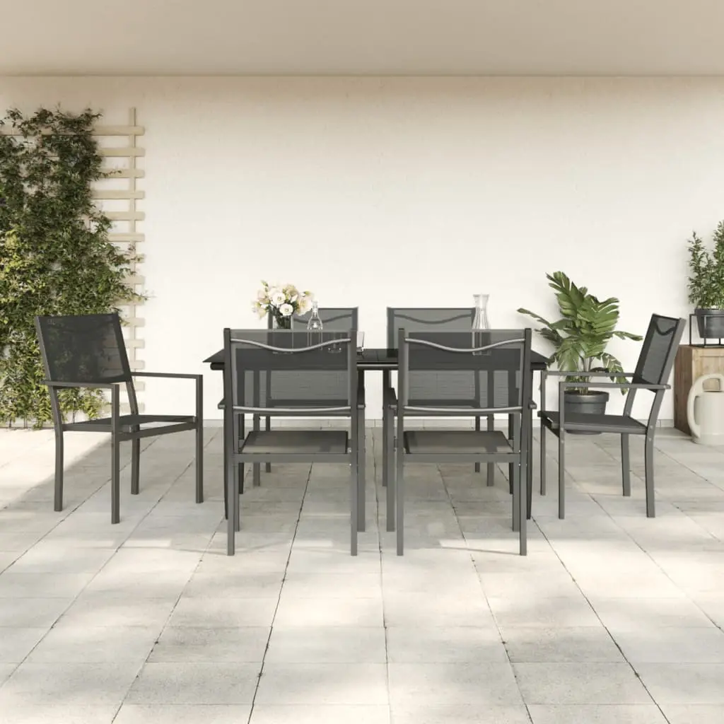 Ensemble à manger de jardin 7 pcs noir textilène et acier vidaXL 3200723