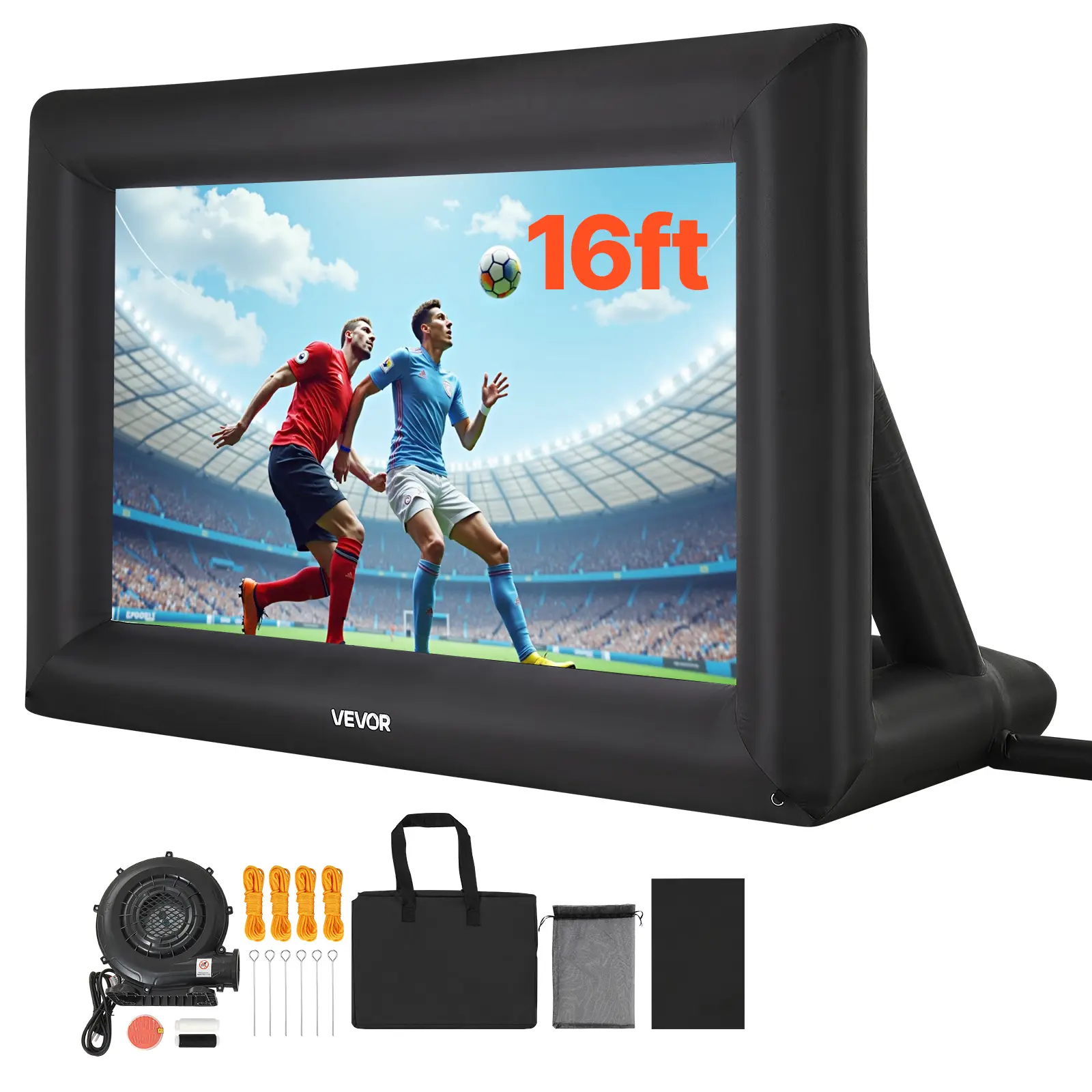 VEVOR Ecran projection gonflable 488cm, 16:9. 600D lavable, sac portable. Pour extérieur, jardin.