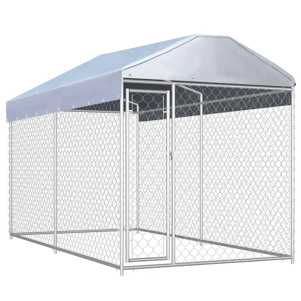 Enclos pour chien avec toit en acier galvanisé 382x192x225 cm – ComfortXL Outdoor Living