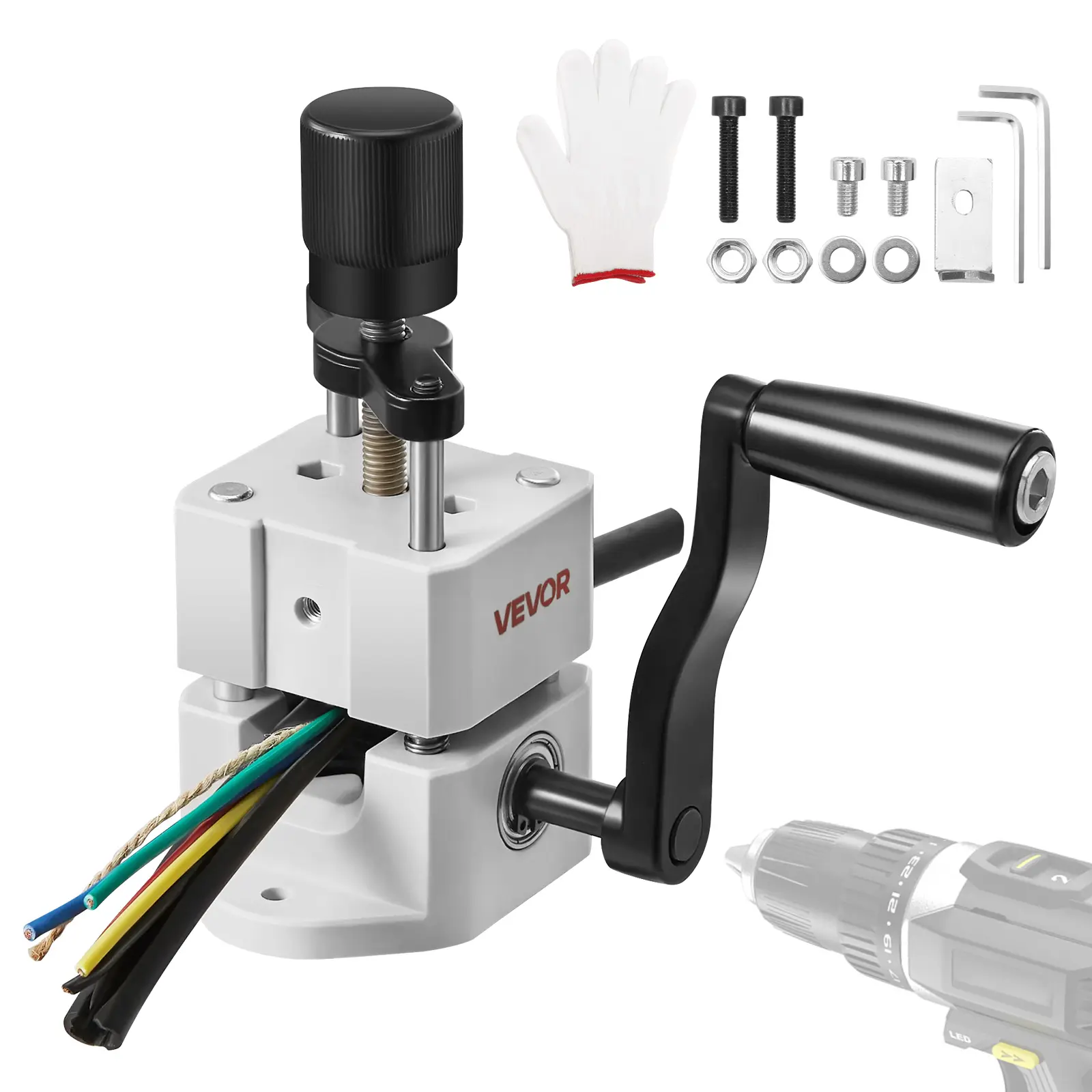 VEVOR Dénudeur de câble manuel 1,5-25 mm, lames trempées, rouleaux acier, portable ABS/PC, pour manivelle ou perceuse.