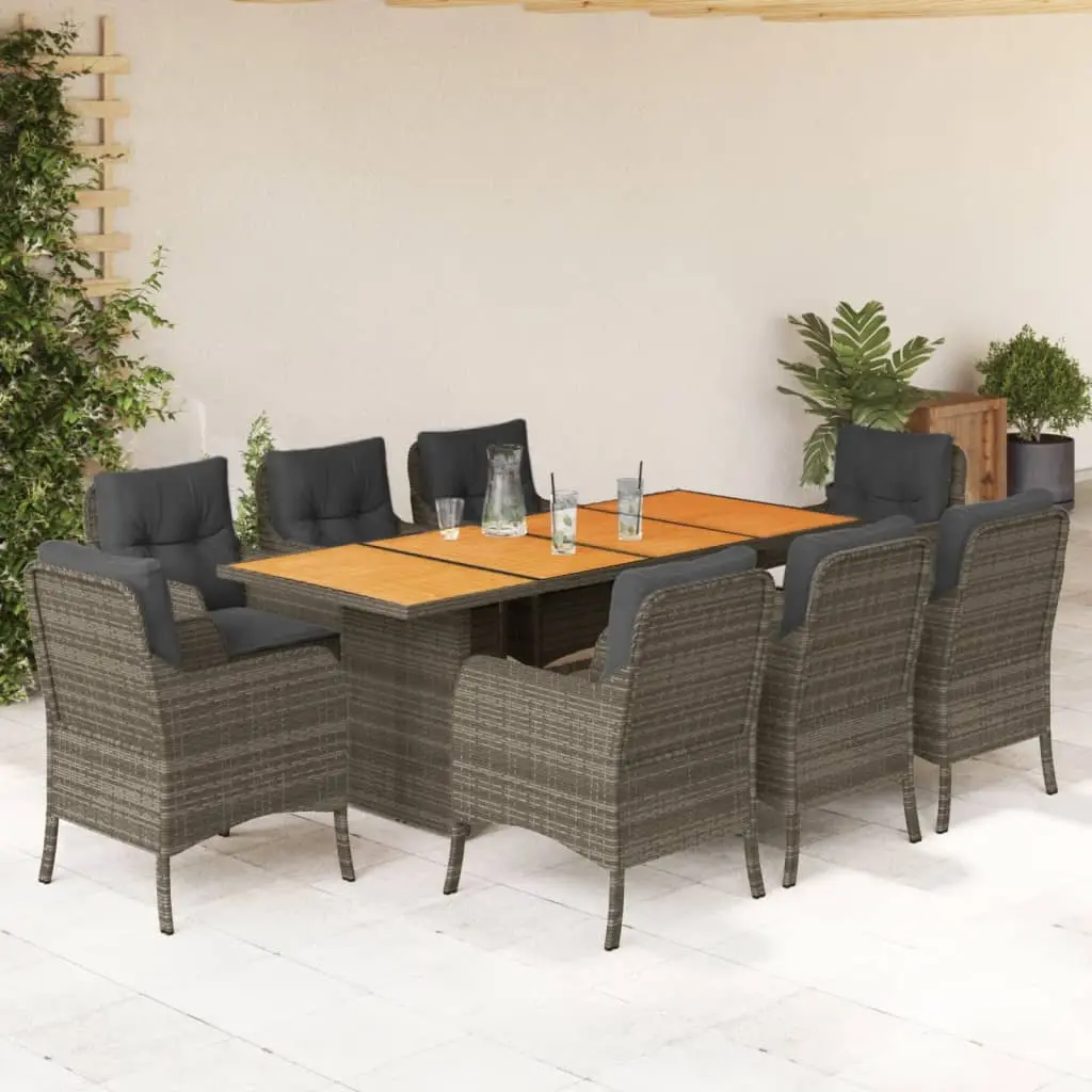 Ensemble à manger de jardin 9 pcs coussins gris résine tressée vidaXL 3211899