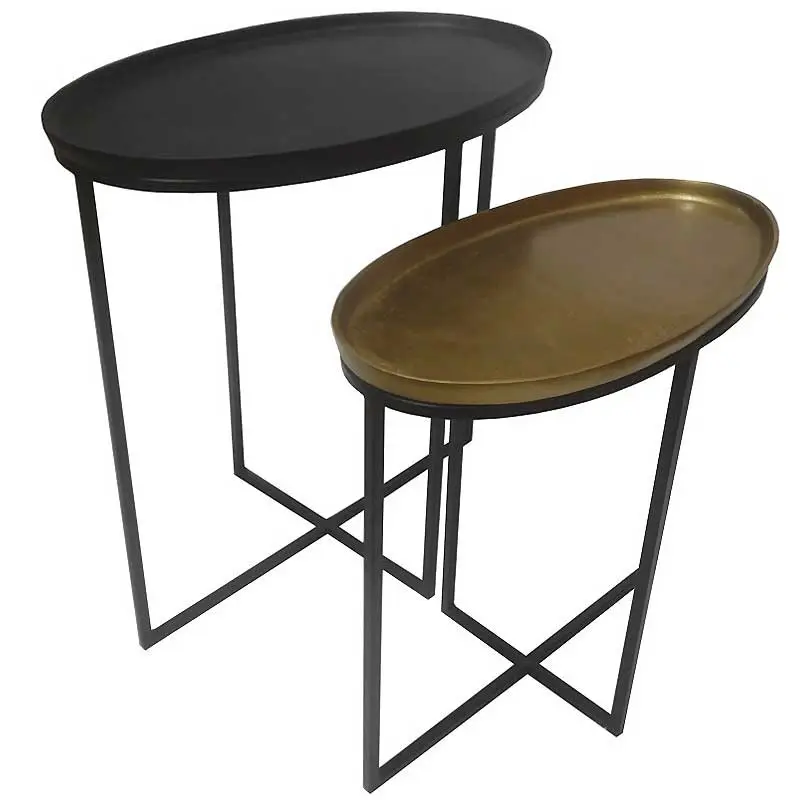 Ensemble 2 tables d’appoints ovale gold noir 60x38x60cm