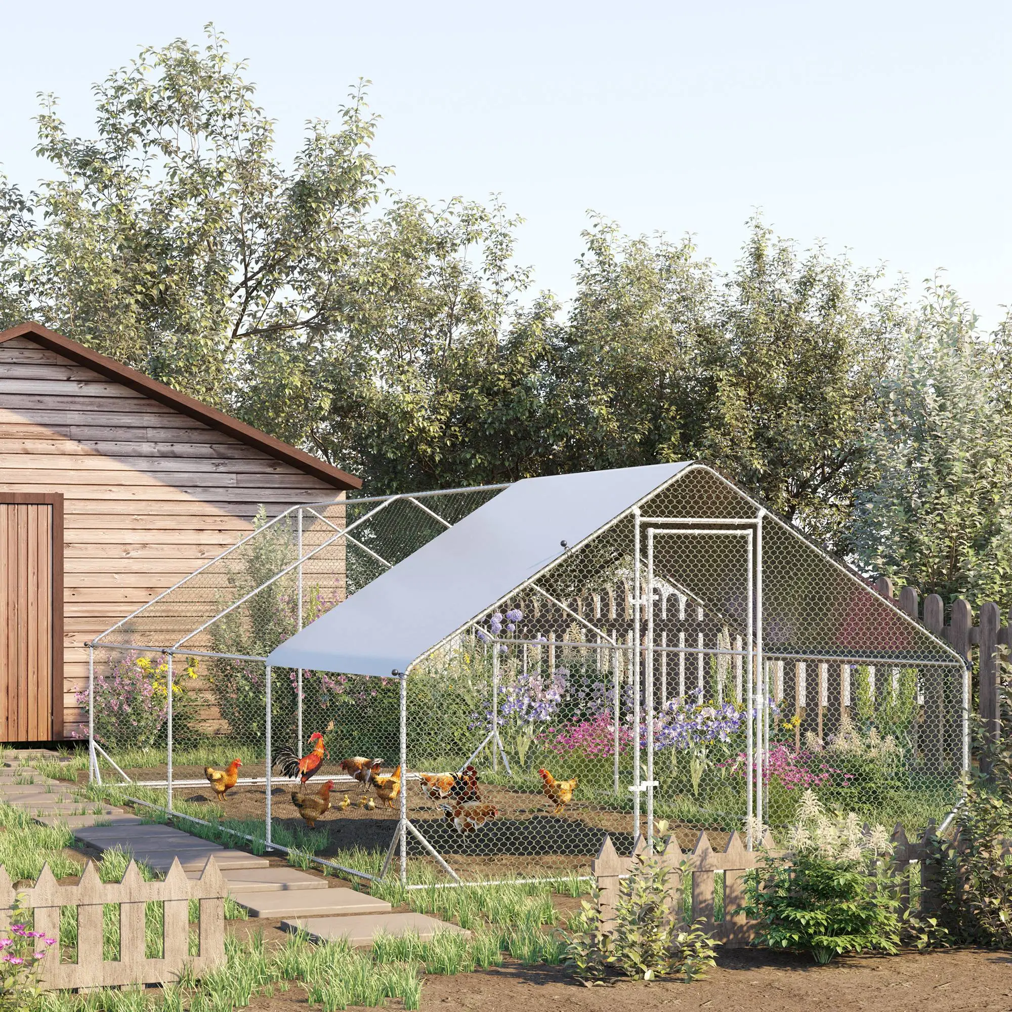 Enclos Poulailler XXL Acier Galvanisé Volière Extérieure Toit Imperméable 18m² 3x6x2m Argent – ComfortXL Pet Living