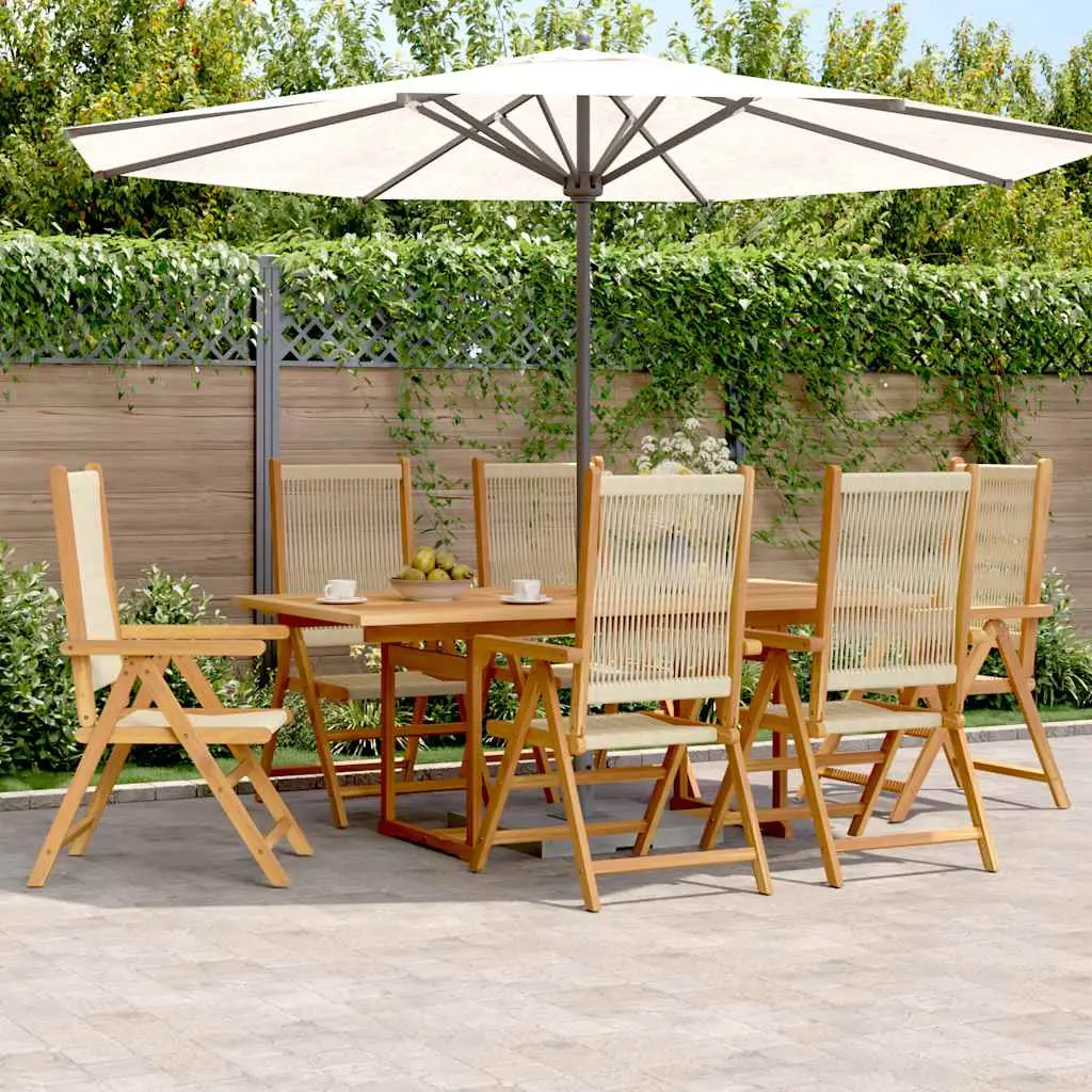 Ensemble à Manger de jardin 7 pcs beige polypropylène et bois vidaXL 3281735