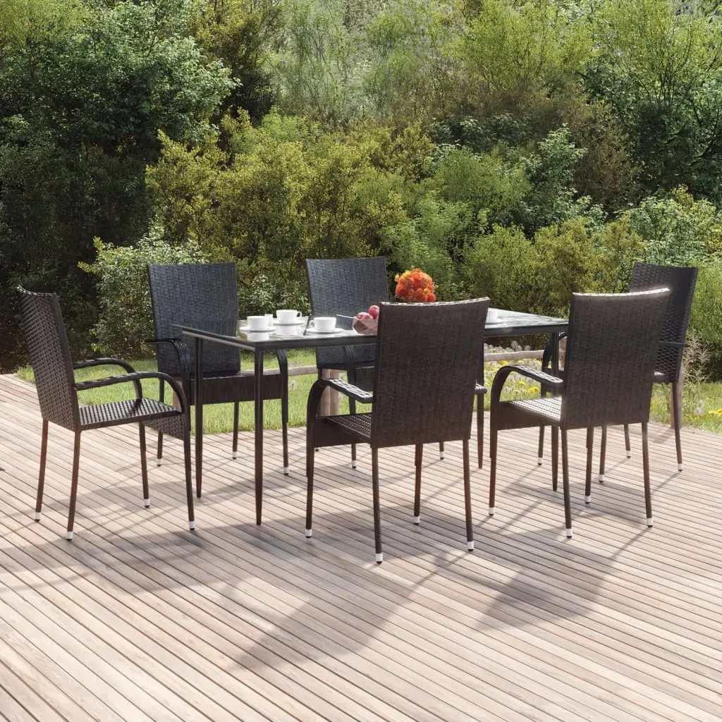 Ensemble à manger de jardin 7 pcs Noir Résine tressée vidaXL 3156669