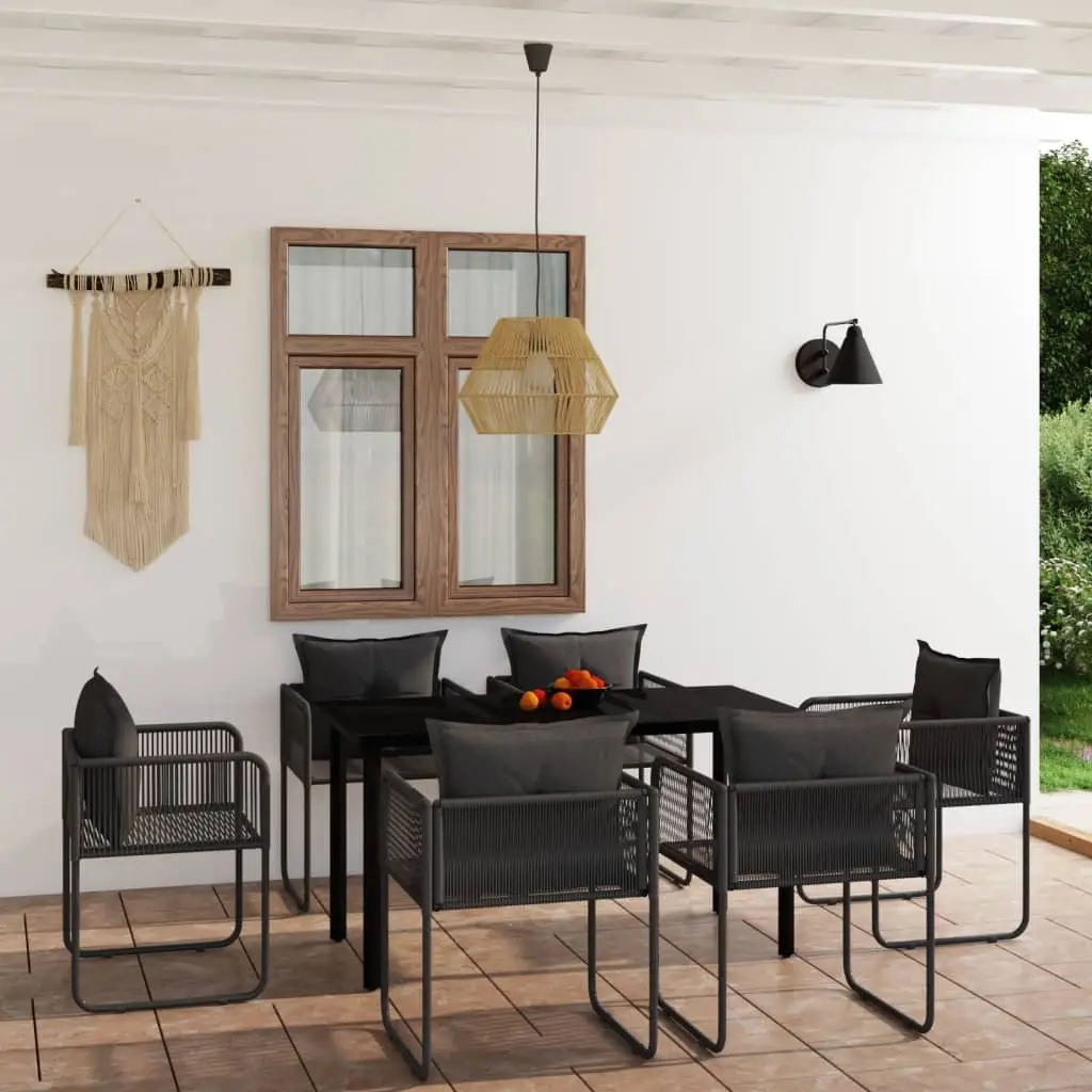 Ensemble à Manger de Jardin 6 Personnes Table Verre Acier Noir – ComfortXL Outdoor Living