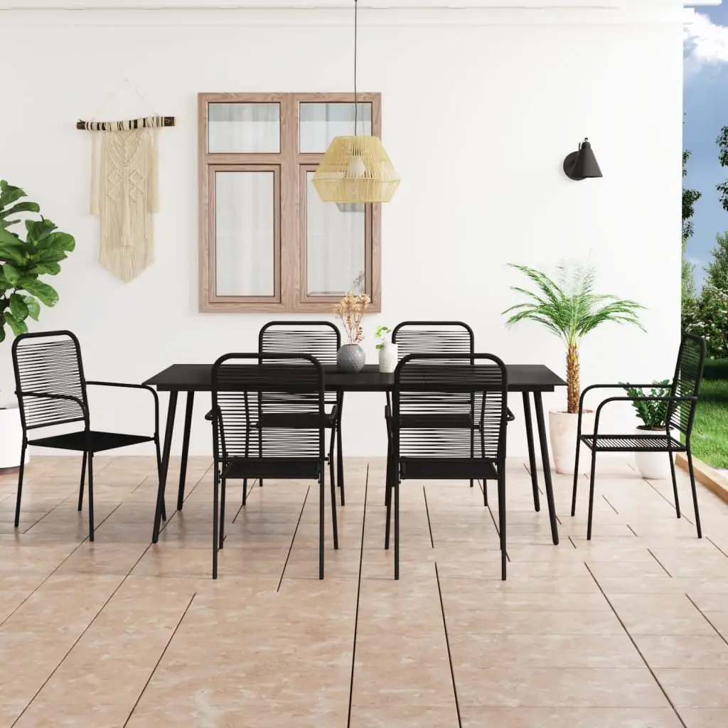 Ensemble à manger de jardin 7 pcs Corde en coton et acier Noir vidaXL 3058281