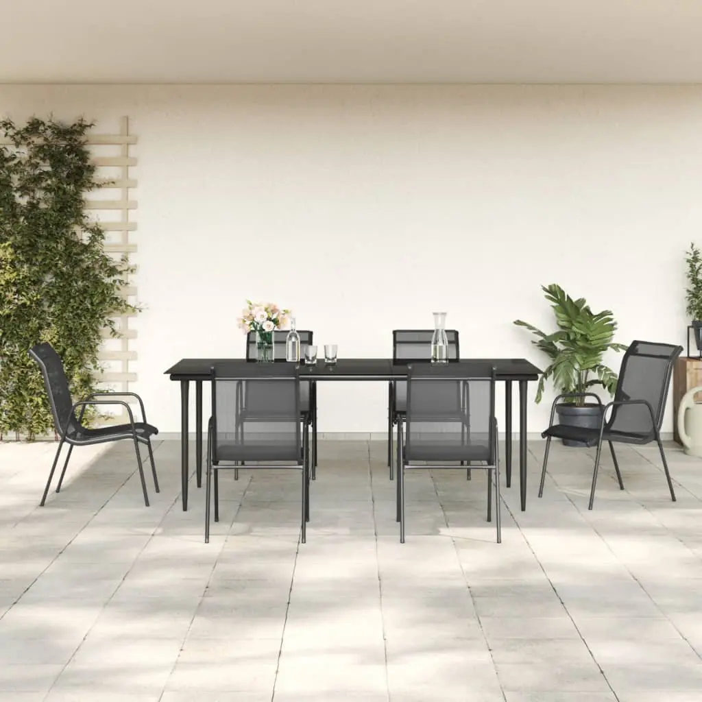Ensemble à manger de jardin 7 pcs noir textilène et acier vidaXL 3200688