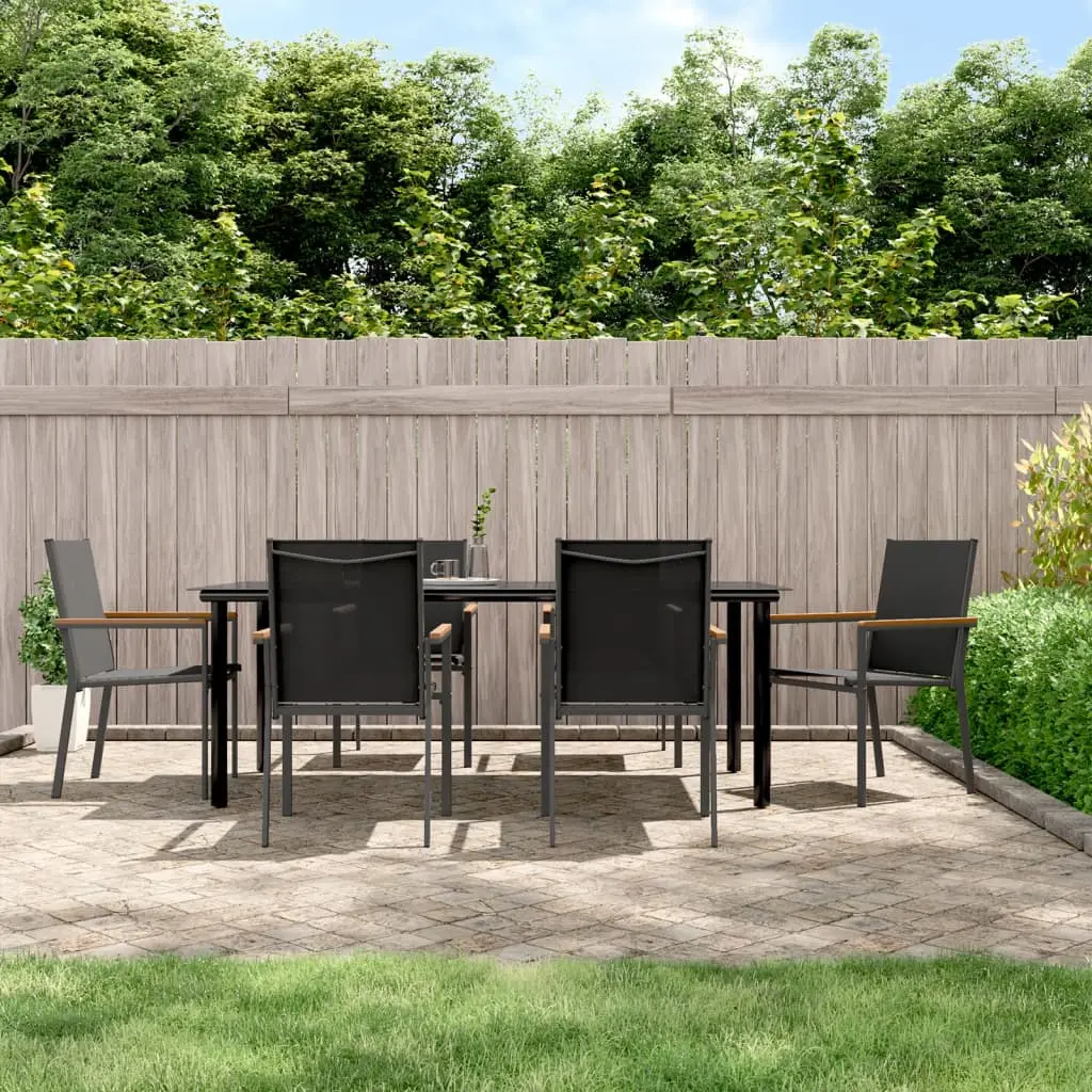 Ensemble à manger de jardin 7 pcs noir textilène et acier vidaXL 3187047
