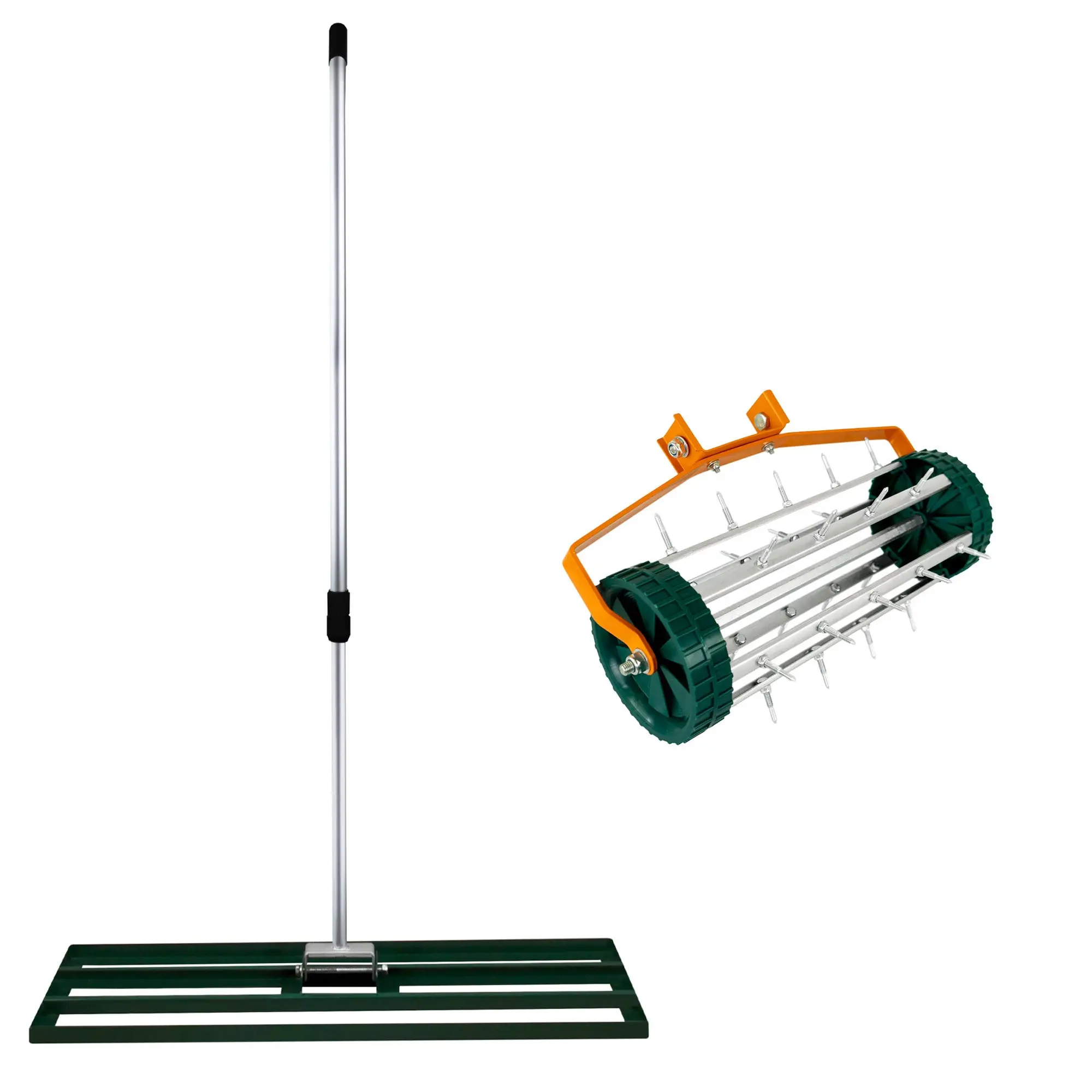 Ensemble 2-en-1 Scarificateur et Niveleur de Pelouse de 100 cm – Vert