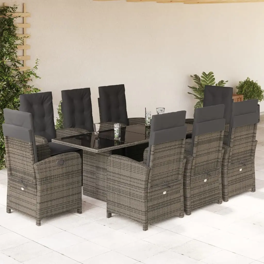 Ensemble à manger de jardin 9 pcs coussins gris résine tressée vidaXL 3212259