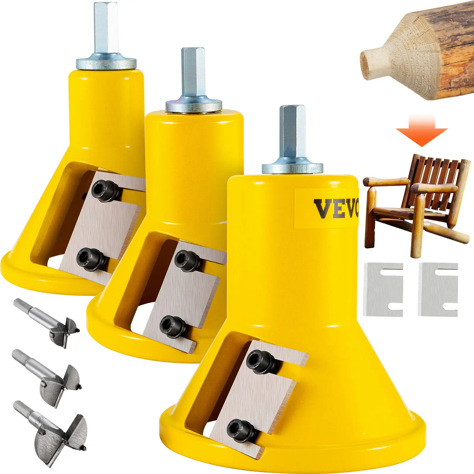 VEVOR Embouts tenonneuse 25,4/38/50,8 mm, tenons coniques alu/acier. Lames droites, menuiserie, bricolage.