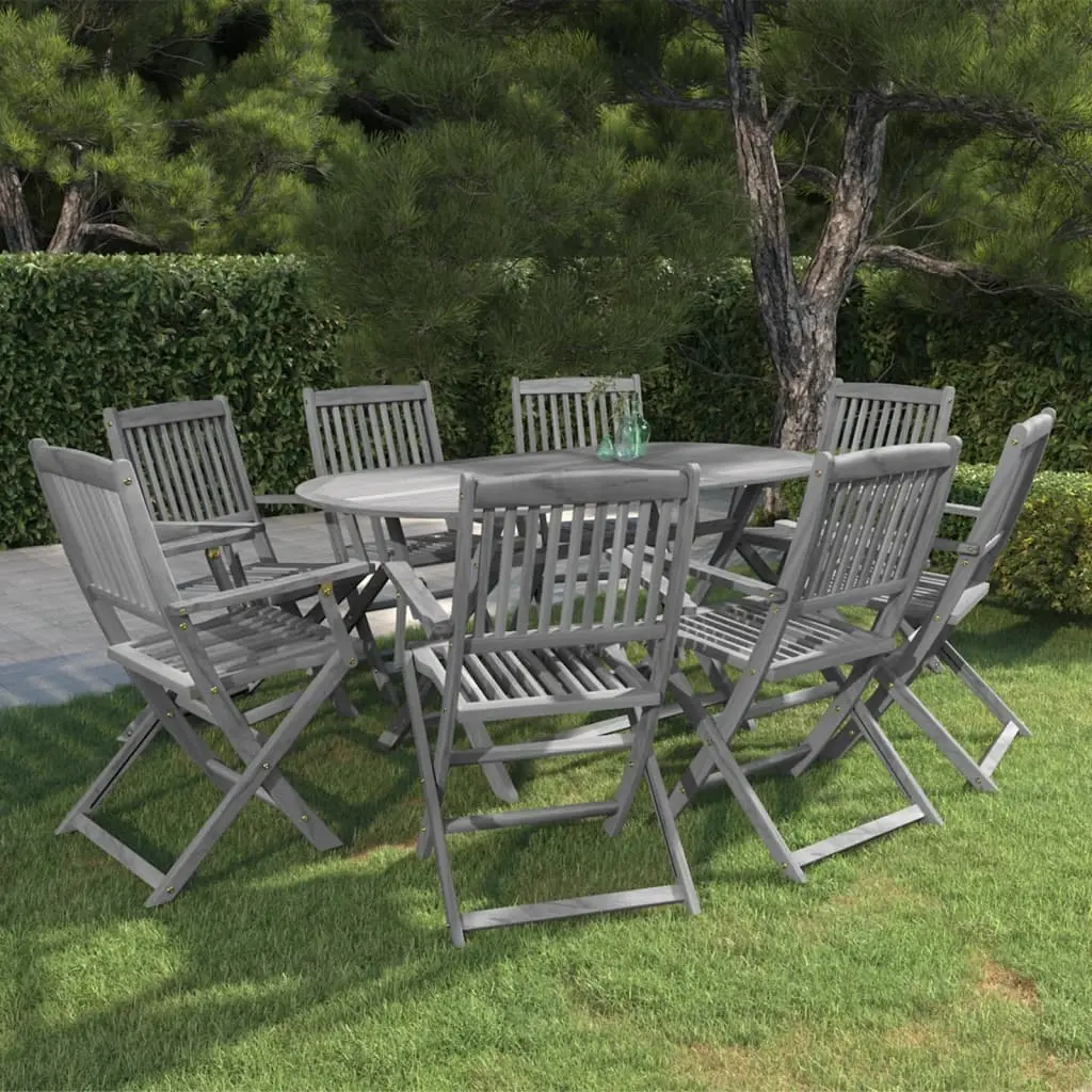 Ensemble à manger de jardin 9 pcs Bois d’acacia massif Gris vidaXL 3057873