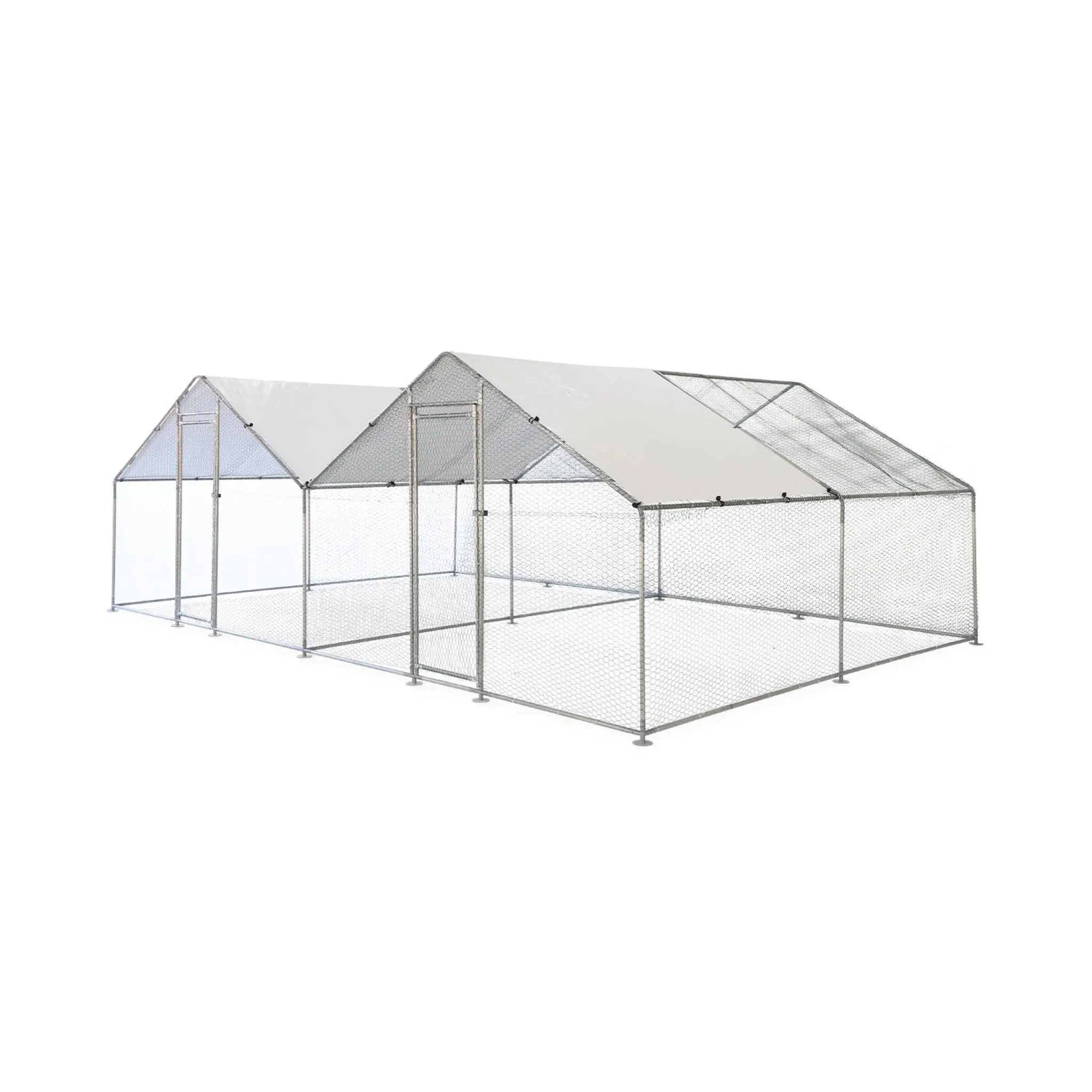 Enclos pour poulailler 2x12m² – Volière en acier galvanisé. bâche de toit imperméable et anti UV. porte avec loquet. enclos pour animaux