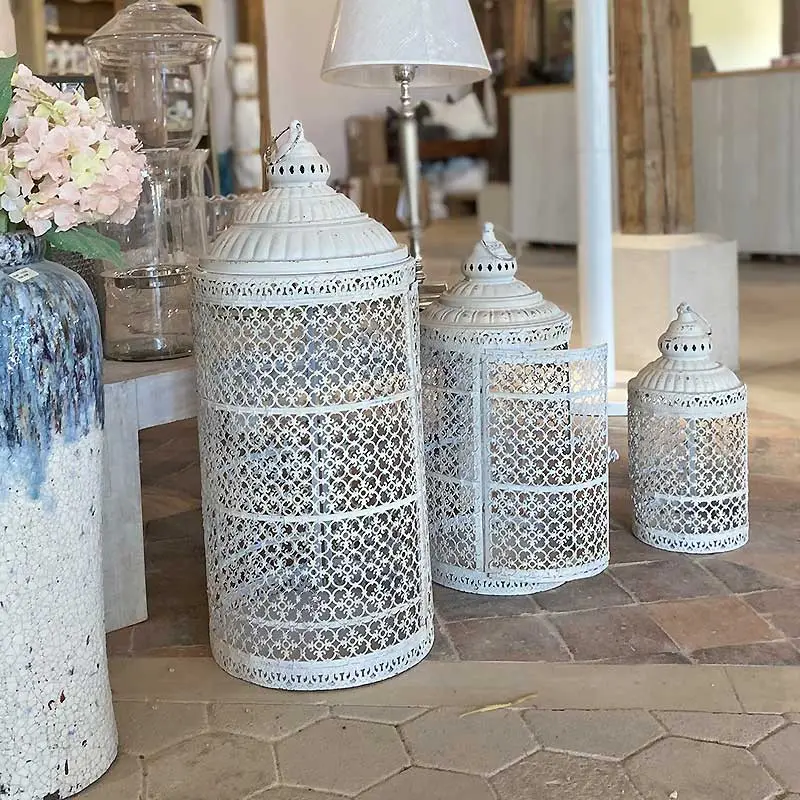Ensemble 3 lanternes blanches 30x30x71cm