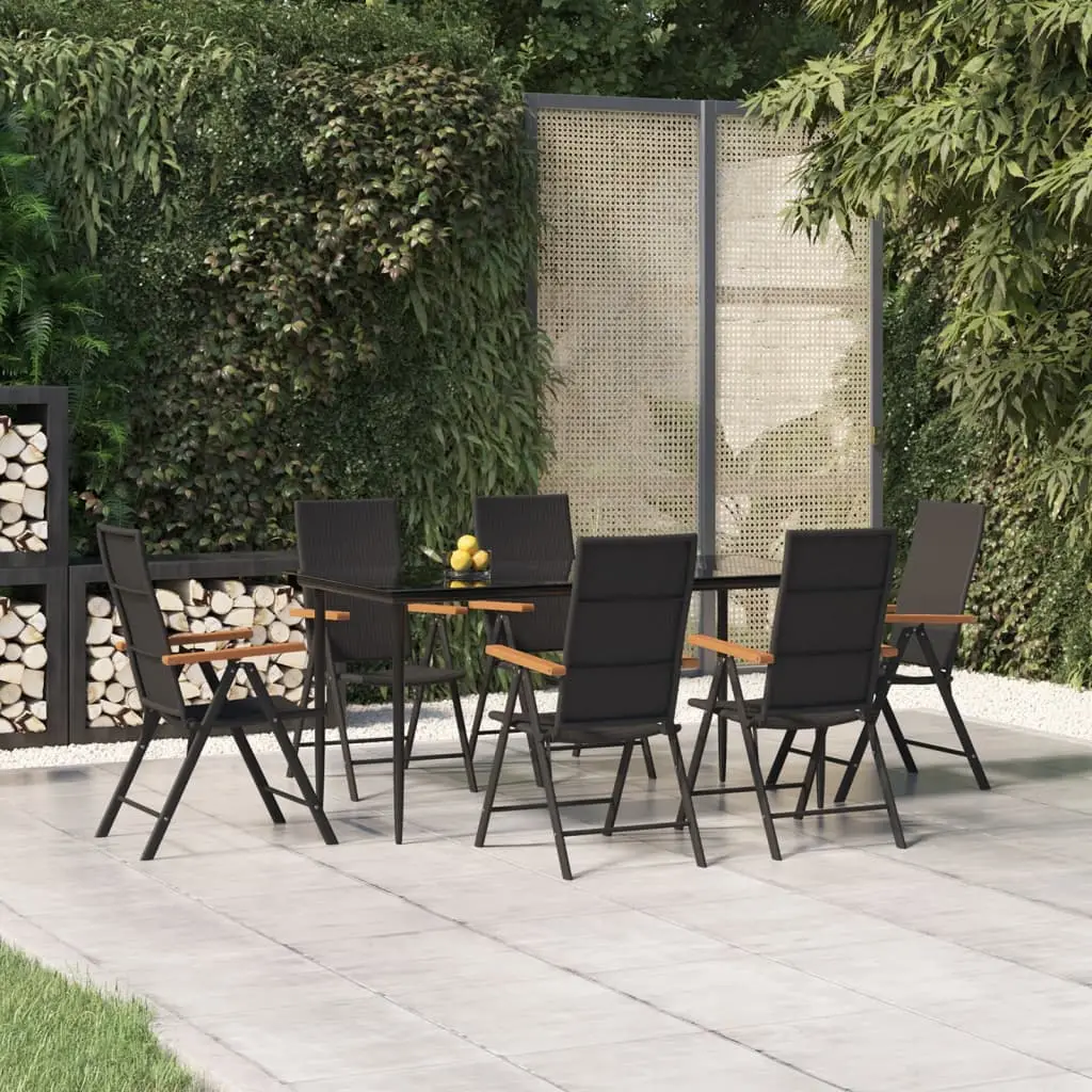 Ensemble à manger de jardin 7 pcs Noir et marron Résine tressée vidaXL 3156525