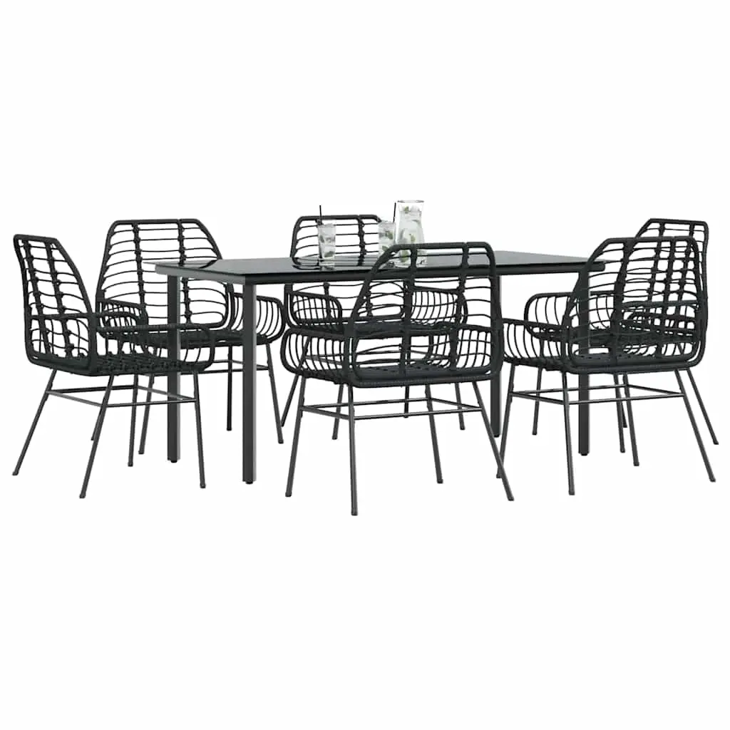 Ensemble à manger de jardin 7pcs noir poly rotin verre vidaXL 3334538