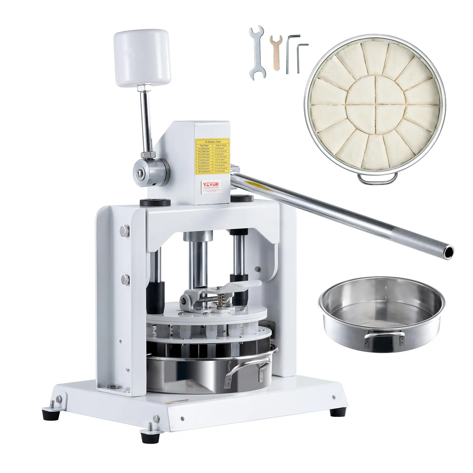 VEVOR Diviseuse pâte manuelle 18 pièces, 60-280 g, inox 304. Pour boulangerie, restaurant.