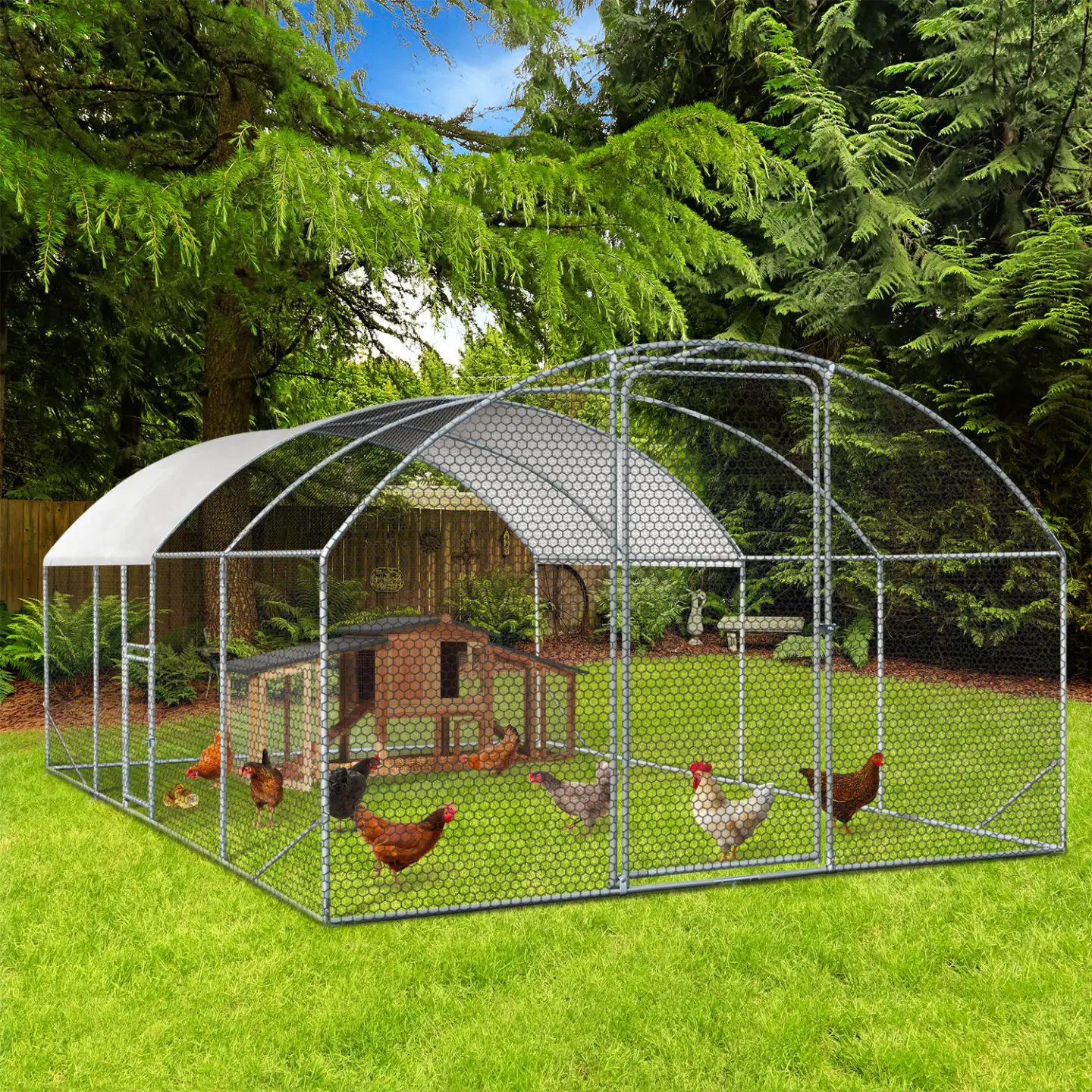 Enclos poulailler dôme 15 m² parc grillagé 3×5 m avec porte latérale – IDMarket